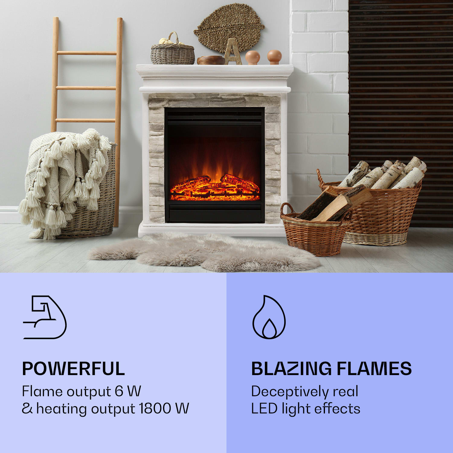 Nevis Peak Electric Fireplace 1800 W Heating Function 10 to 30 °C Remote Control White