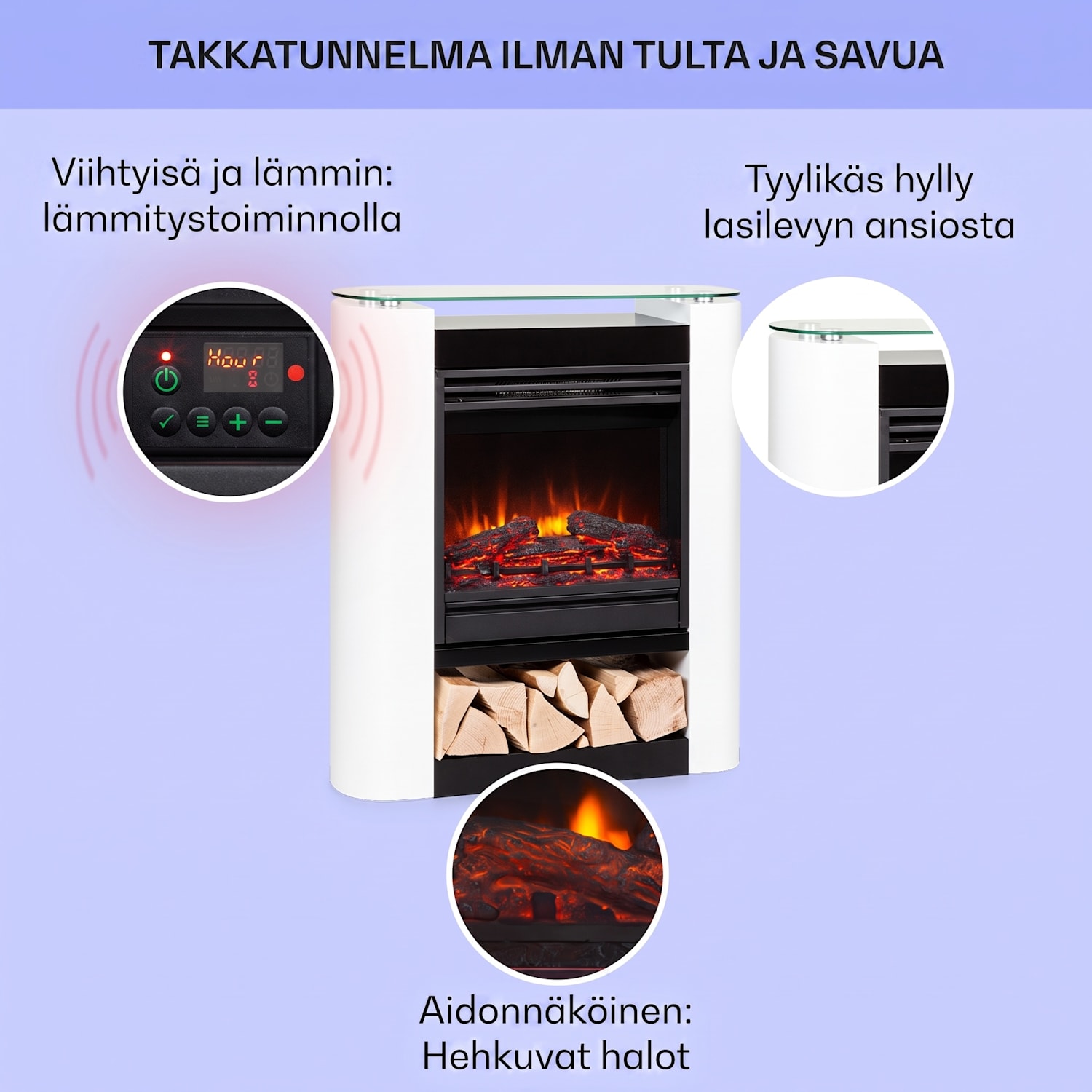 Studio 5 Arc  sähkötakka 1800 W LED-liekit lämpöpuhallin kaukosäädin kyllä | Valkoinen