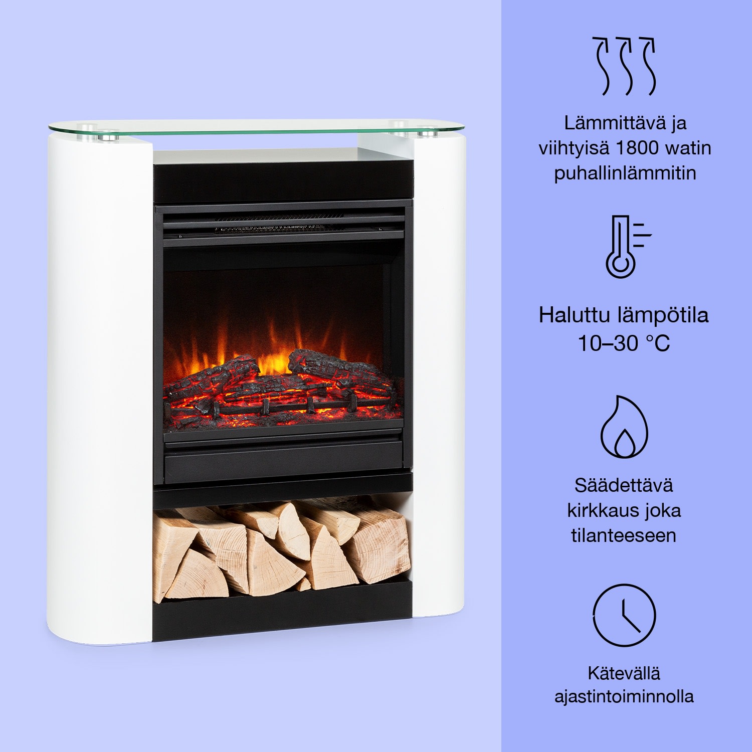 Studio 5 Arc  sähkötakka 1800 W LED-liekit lämpöpuhallin kaukosäädin kyllä | Valkoinen