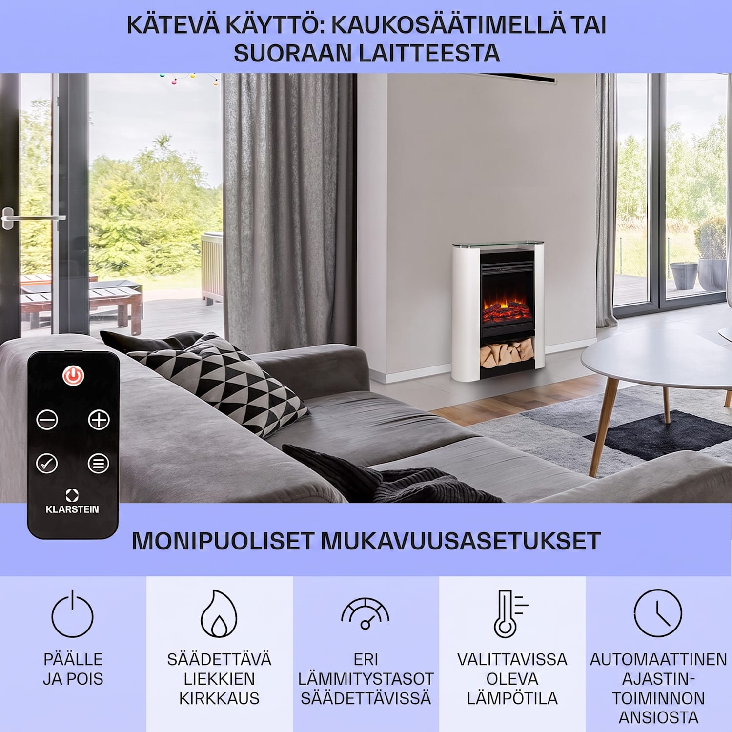 Studio 5 Arc  sähkötakka 1800 W LED-liekit lämpöpuhallin kaukosäädin kyllä | Valkoinen