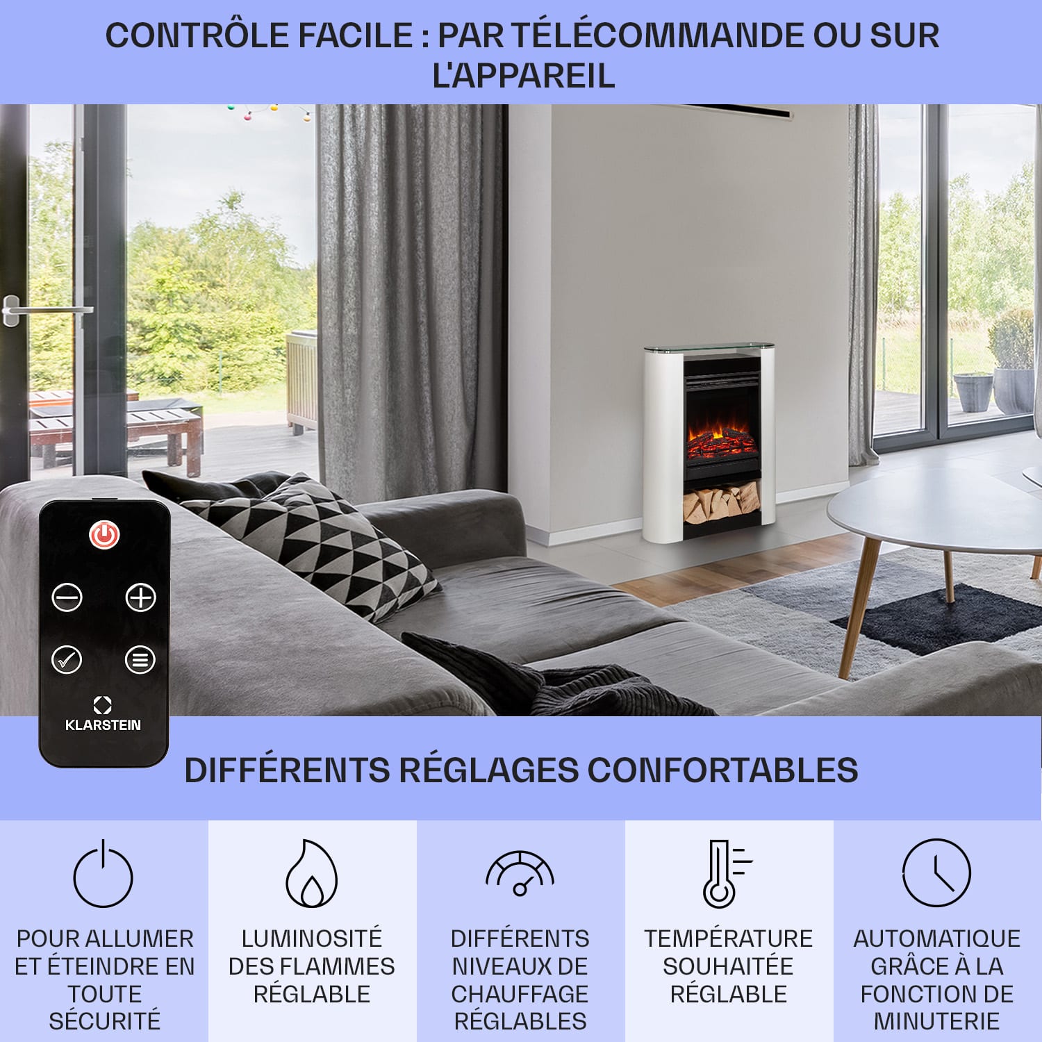 Studio 5 Arc  Cheminée électrique 1800 W LED Flammes Chauffantes Télécommande 