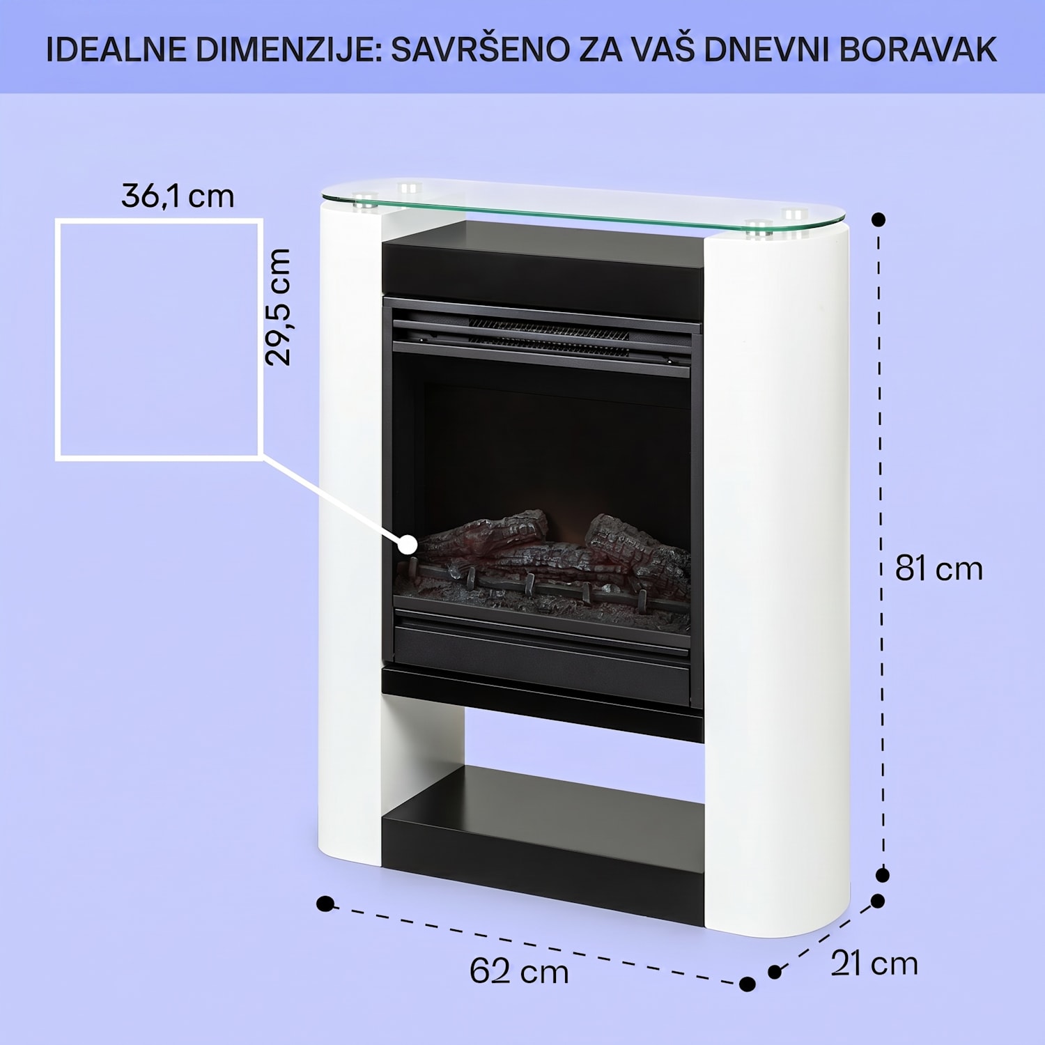 Studio 5 Arc električni kamin 1800 W LED plamen ventilator daljinski upravljač Da | Bijela
