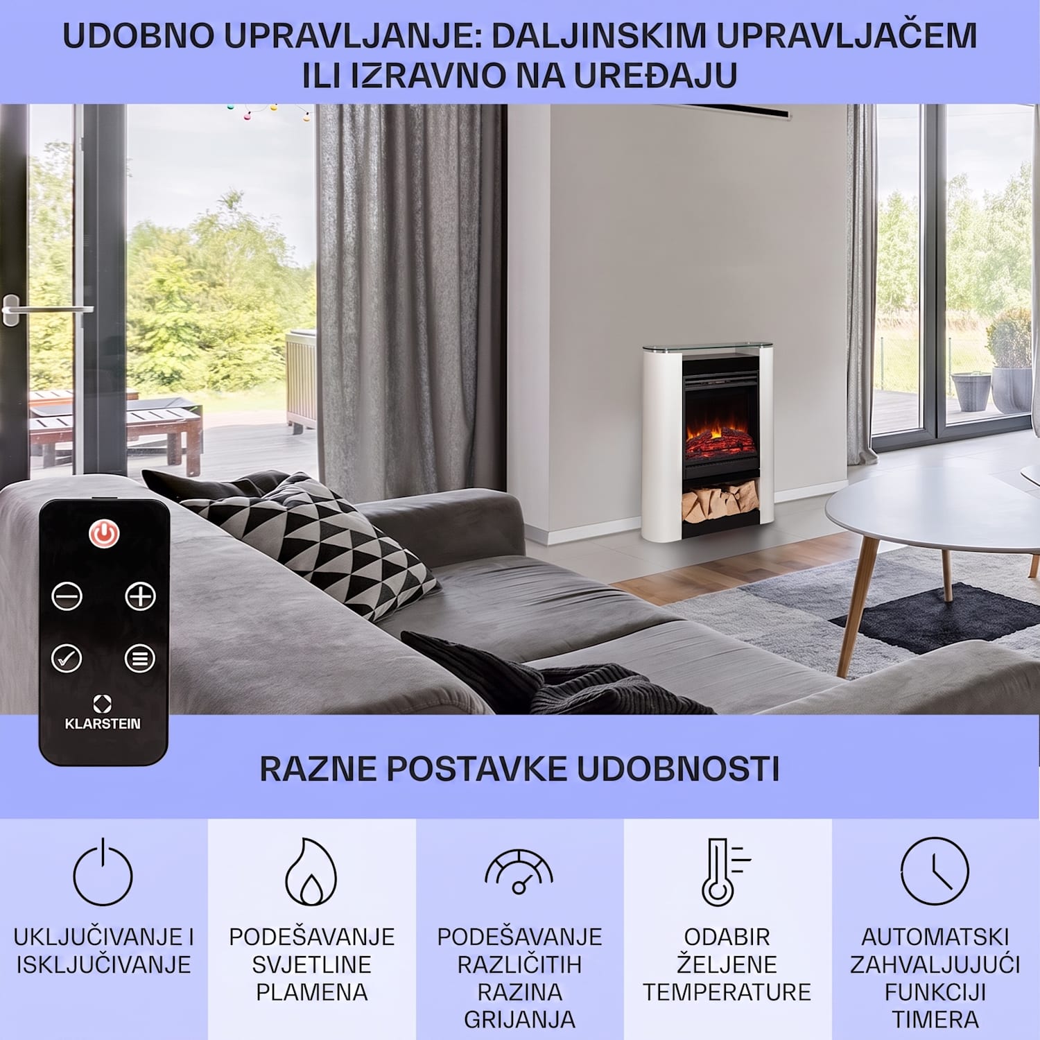 Studio 5 Arc električni kamin 1800 W LED plamen ventilator daljinski upravljač Da | Bijela