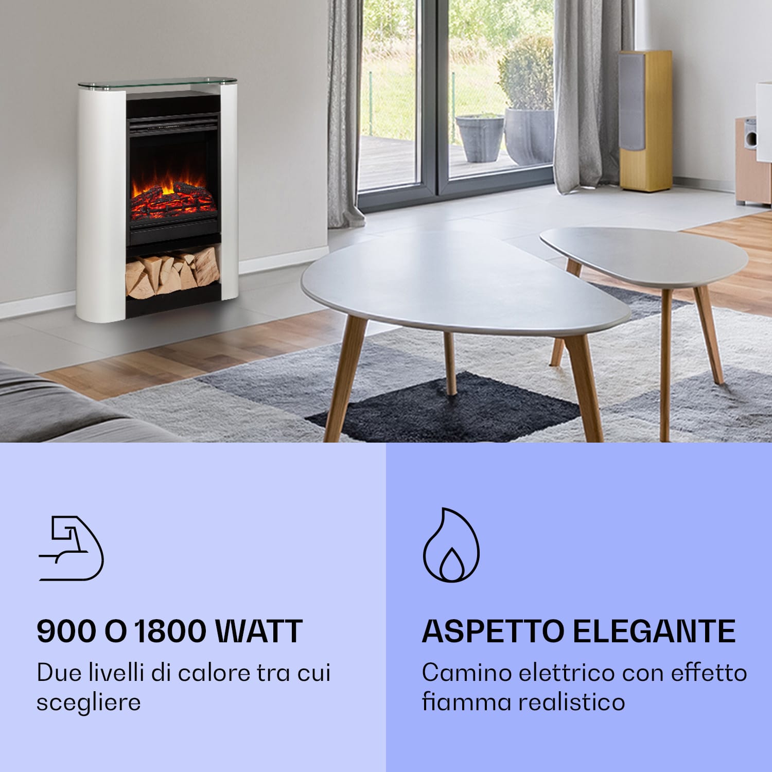 Studio 5 Arc  camino elettrico, 1800 W, fiamme a LED, termoventilatore, telecomando SÌ | Bianco