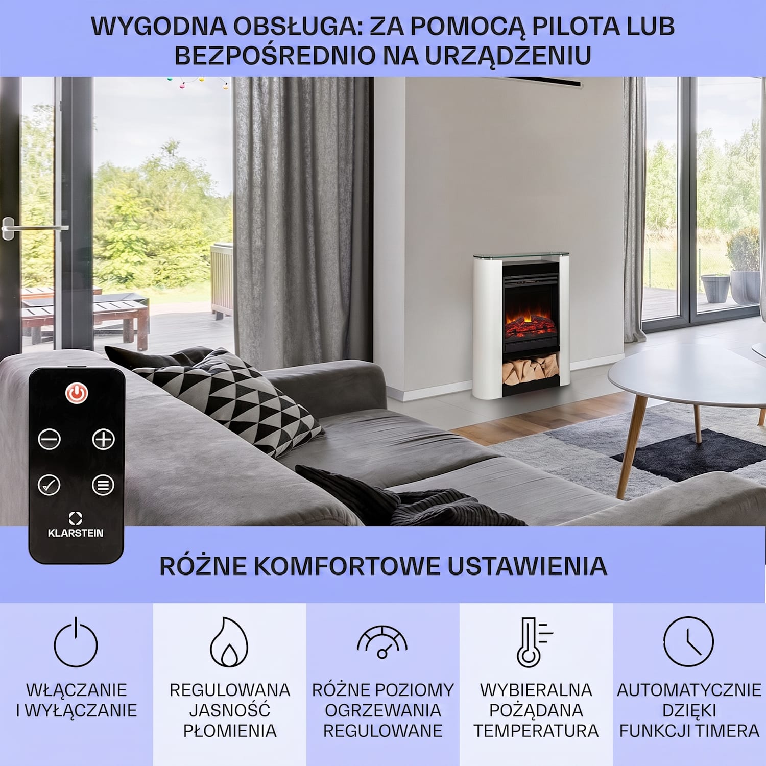 Studio 5 Arc, kominek elektryczny, 1800 W, płomienie LED, wentylator, pilot Tak | Biały