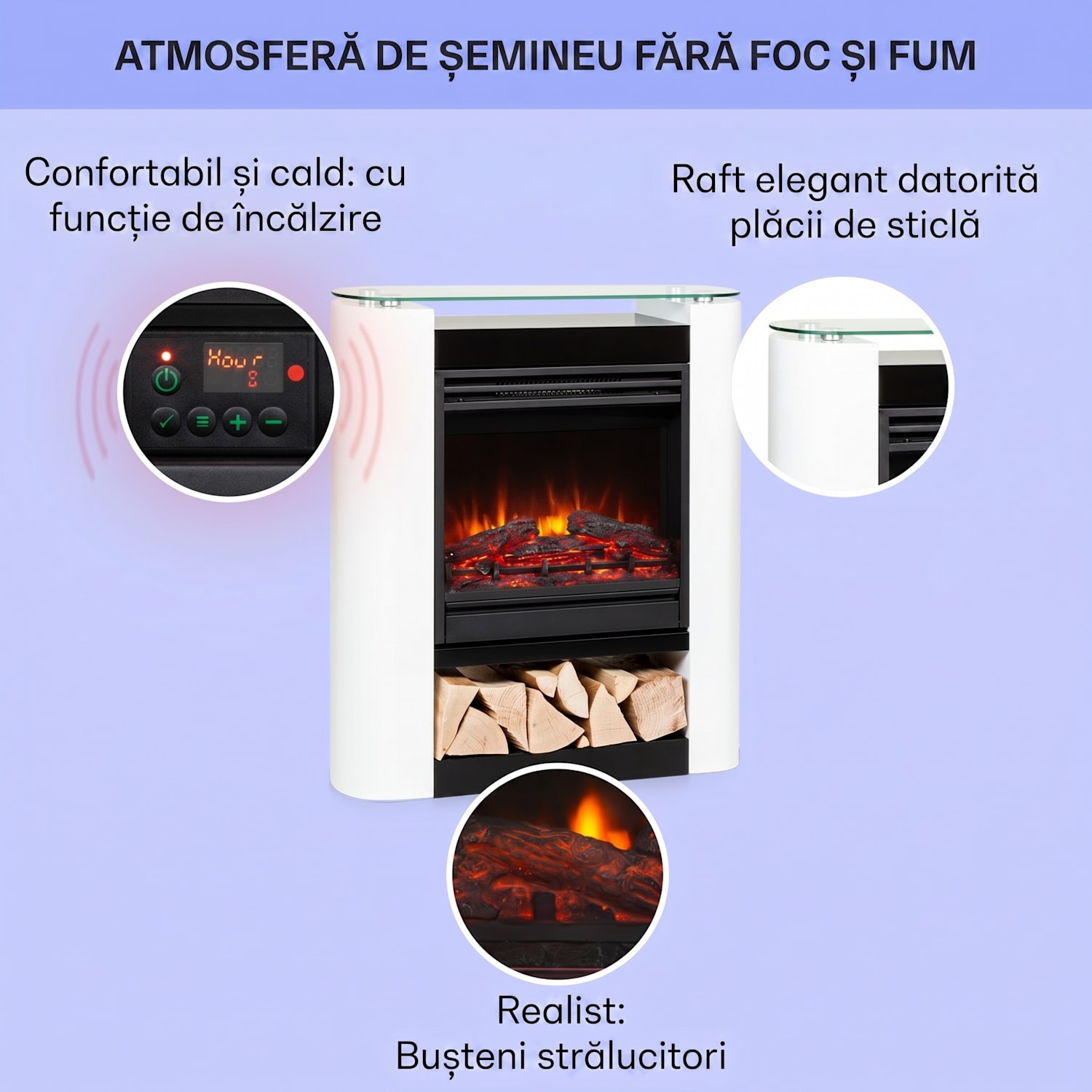 Studio 5 Arc șemineu electric 1800 W LED flăcări ventilator telecomandă Da | Alb