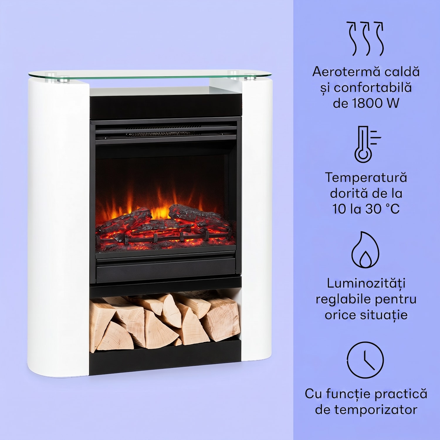 Studio 5 Arc șemineu electric 1800 W LED flăcări ventilator telecomandă Da | Alb