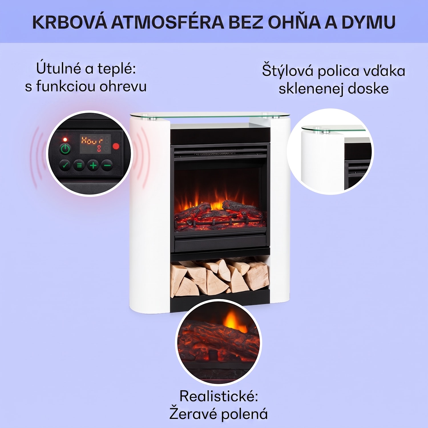 Studio 5 Arc, elektrický krb, 1800 W, LED plamene, ventilátor, diaľkové ovládanie áno | Biela