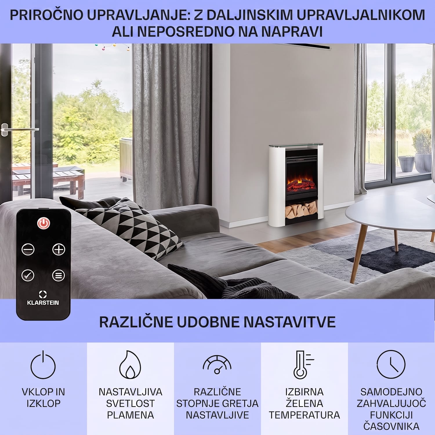 Studio 5 Arc električni kamin 1800 W LED plameni ventilator daljinski upravljalnik ja | Bela