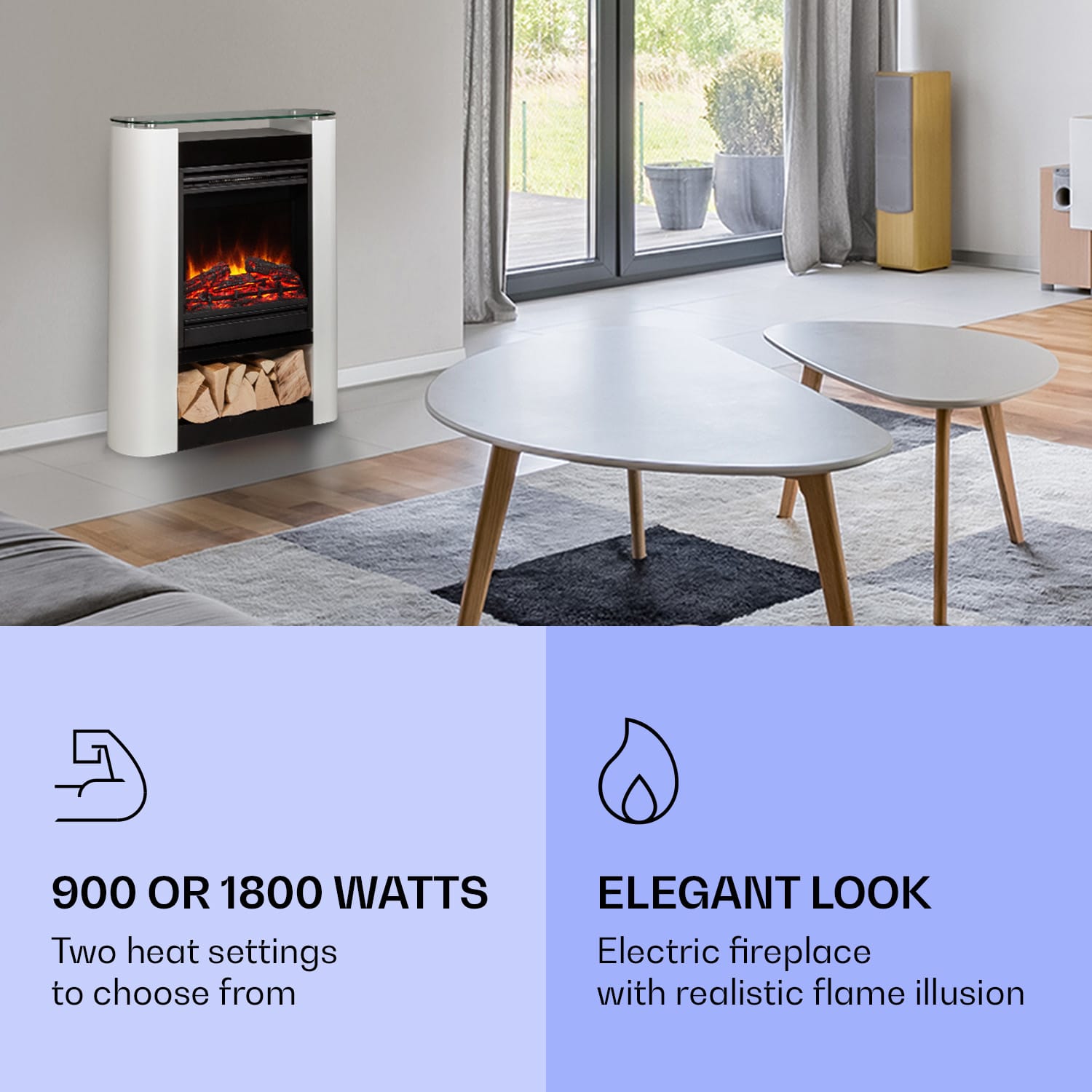 Studio 5 Arc  Chimenea eléctrica 1800 W Llamas led Calefacción Mando a distancia Sí | Blanco