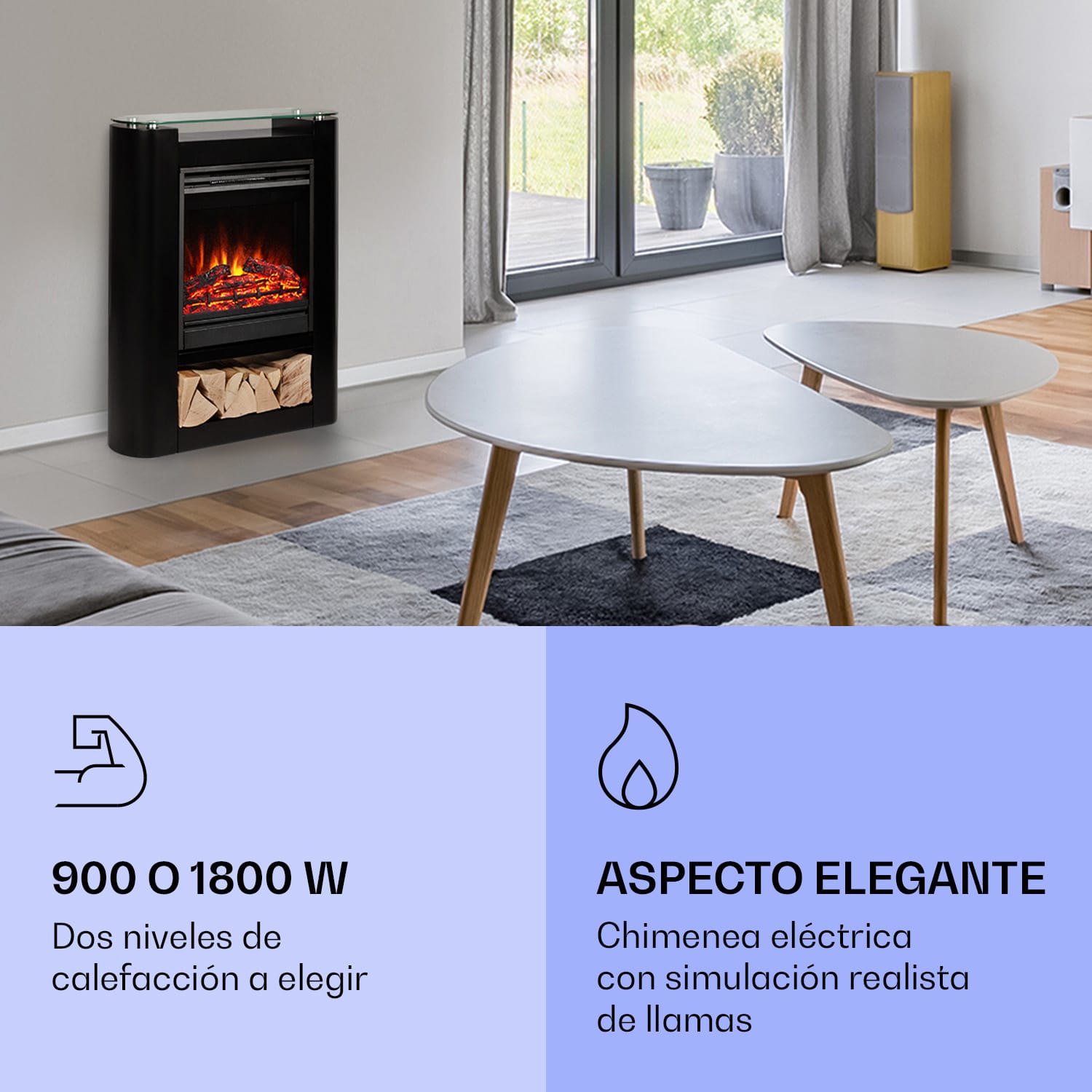 Studio 5 Arc  Chimenea eléctrica 1800 W Llamas led Calefacción Mando a distancia 