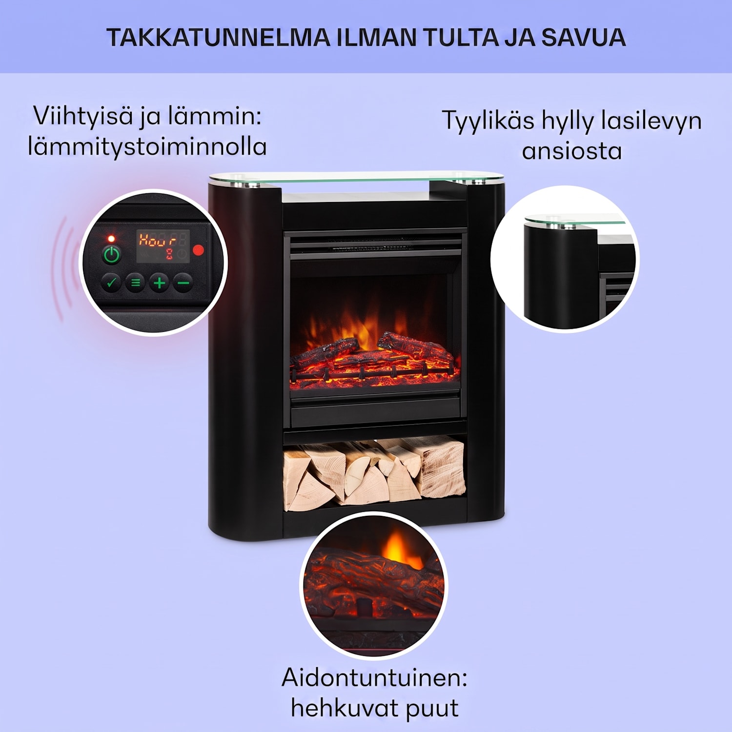 Studio 5 Arc  sähkötakka 1800 W LED-liekit lämpöpuhallin kaukosäädin kyllä | Musta