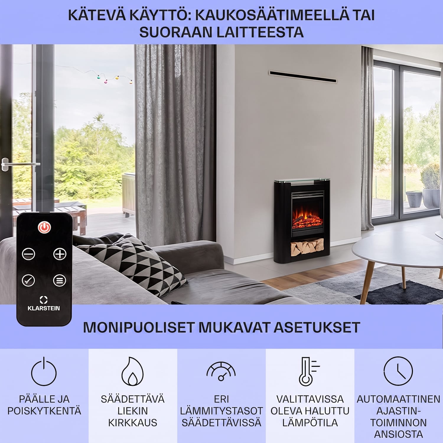 Studio 5 Arc  sähkötakka 1800 W LED-liekit lämpöpuhallin kaukosäädin kyllä | Musta