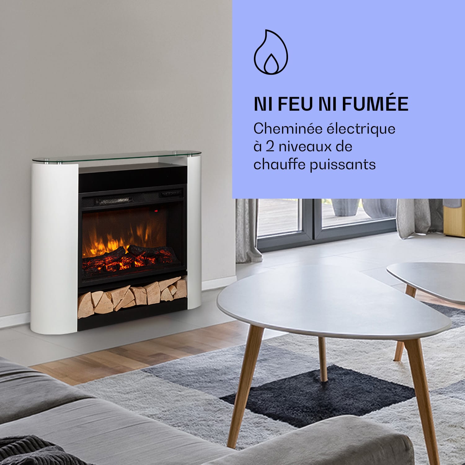 Studio 10 Arc  Cheminée électrique 1800 W LED Flammes Chauffantes Télécommande Blanc