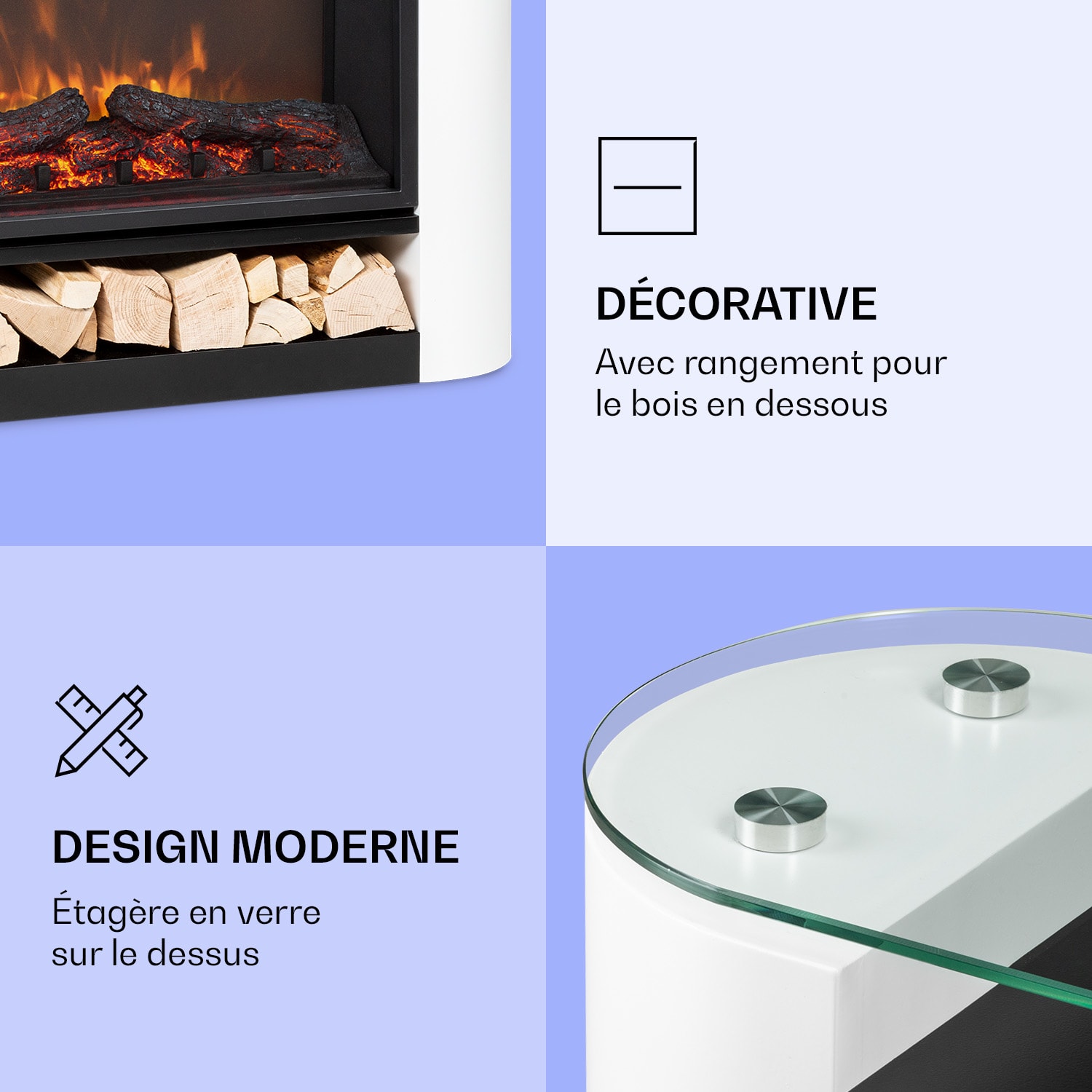 Studio 10 Arc  Cheminée électrique 1800 W LED Flammes Chauffantes Télécommande Blanc