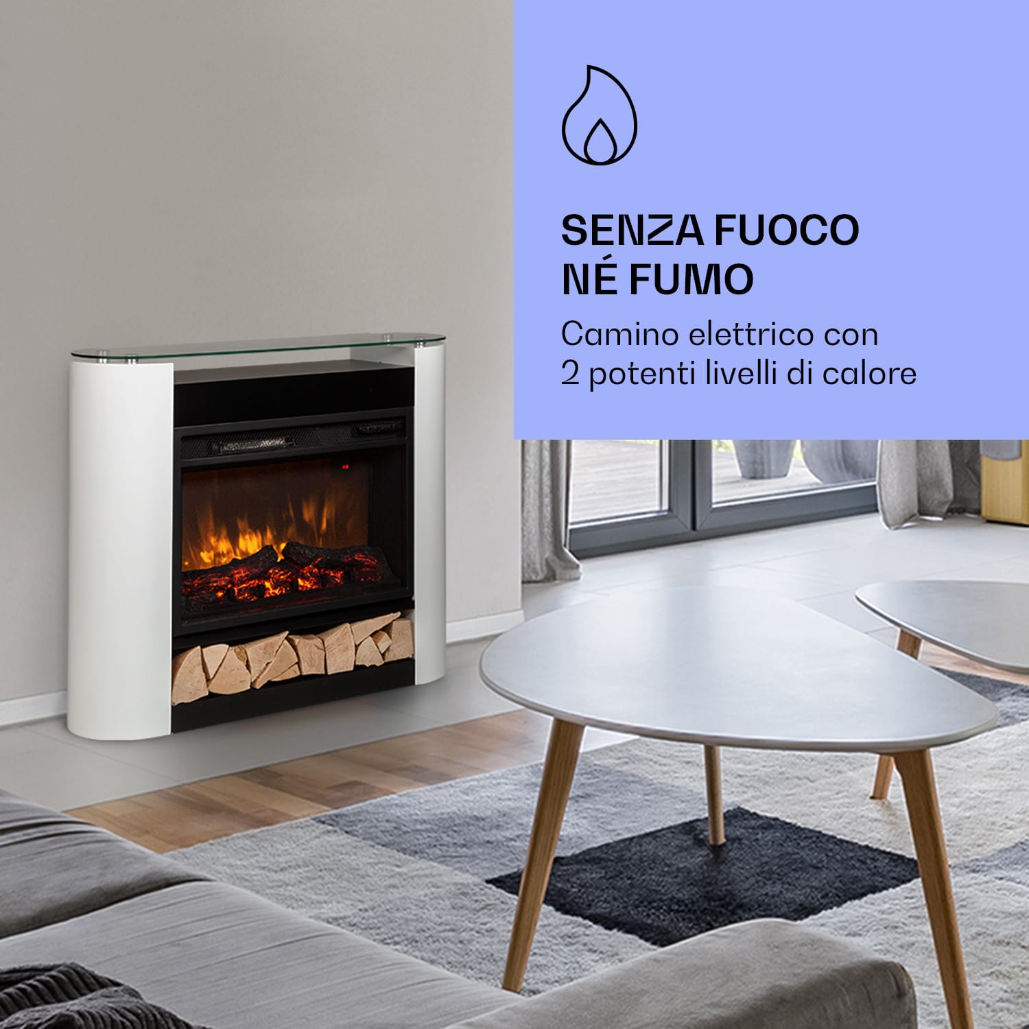 Studio 10 Arc  camino elettrico, 1800 W, fiamme a LED, termoventilatore, telecomando Bianco