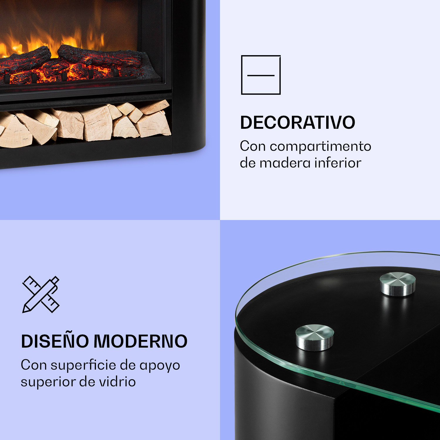 Studio 10 Arc  Chimenea eléctrica 1800 W Llamas led Calefacción Mando a distancia Negro