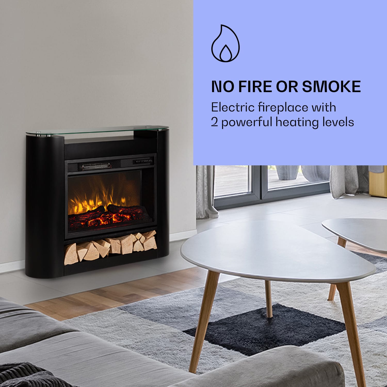 Studio 10 ArcElectric Fireplace 1800 W LED Flame Fan Heater Remote Control Black