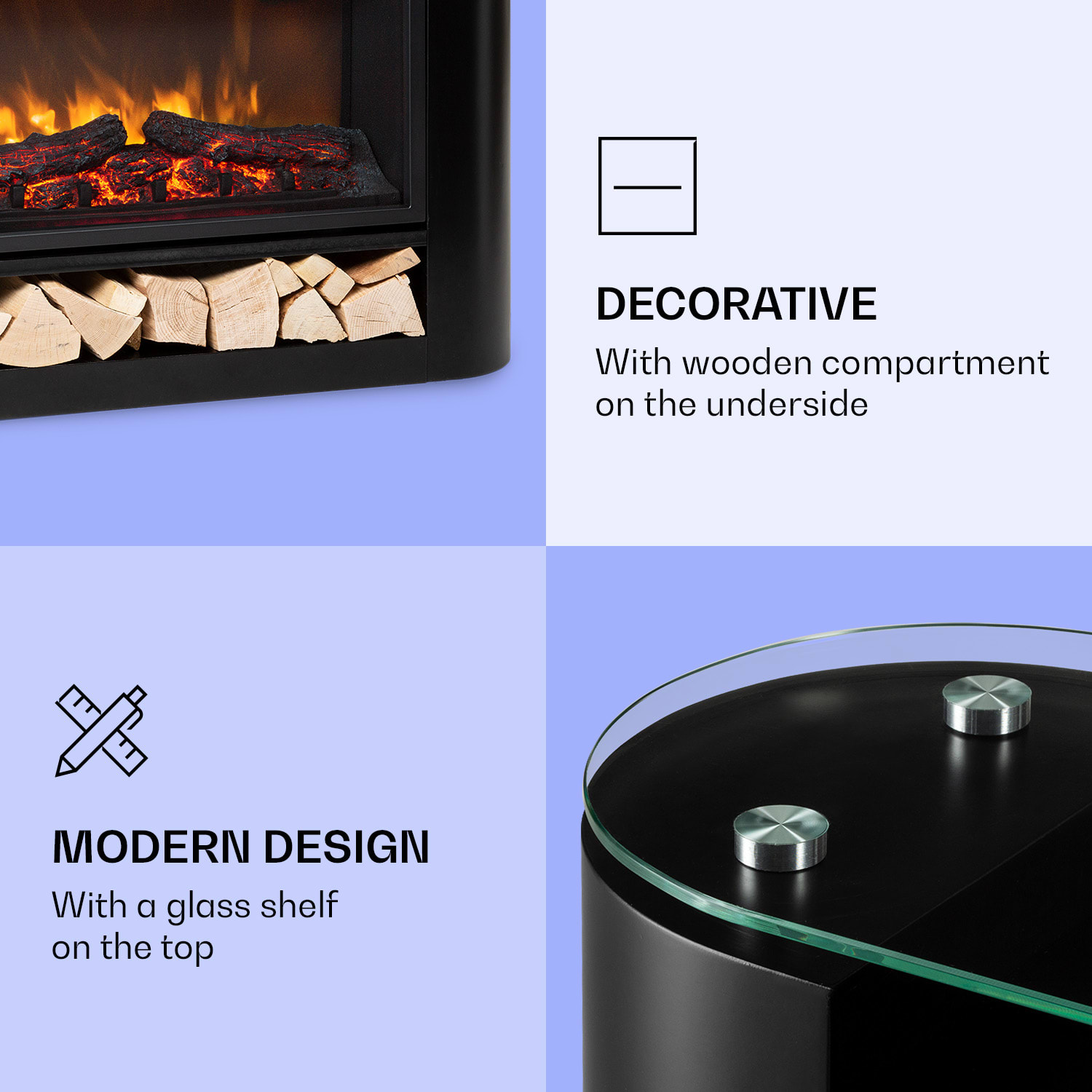 Studio 10 ArcElectric Fireplace 1800 W LED Flame Fan Heater Remote Control Black