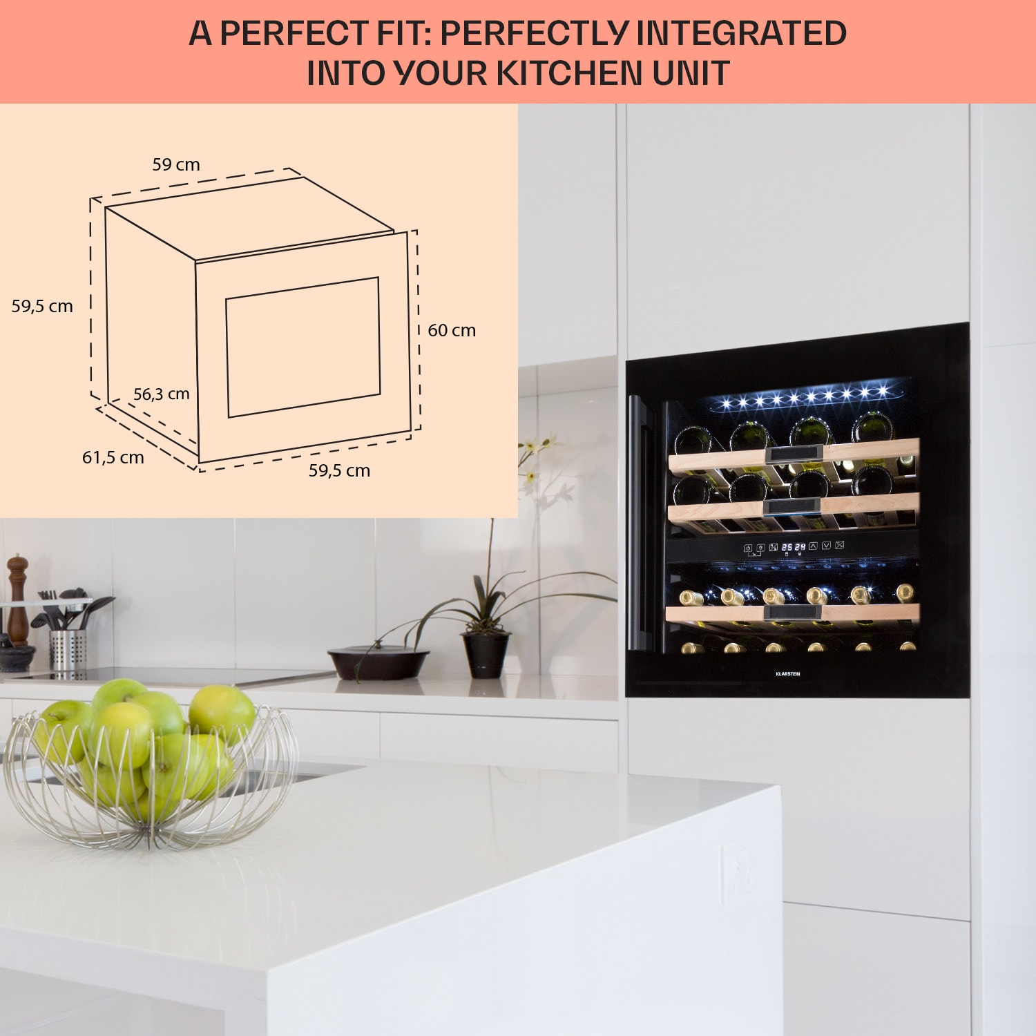 Vinsider 36 Onyx Edition, borhűtő, 85 liter, 5 - 22 °C, 2 zóna 36 palack | 2 hűtőzóna | Fekete