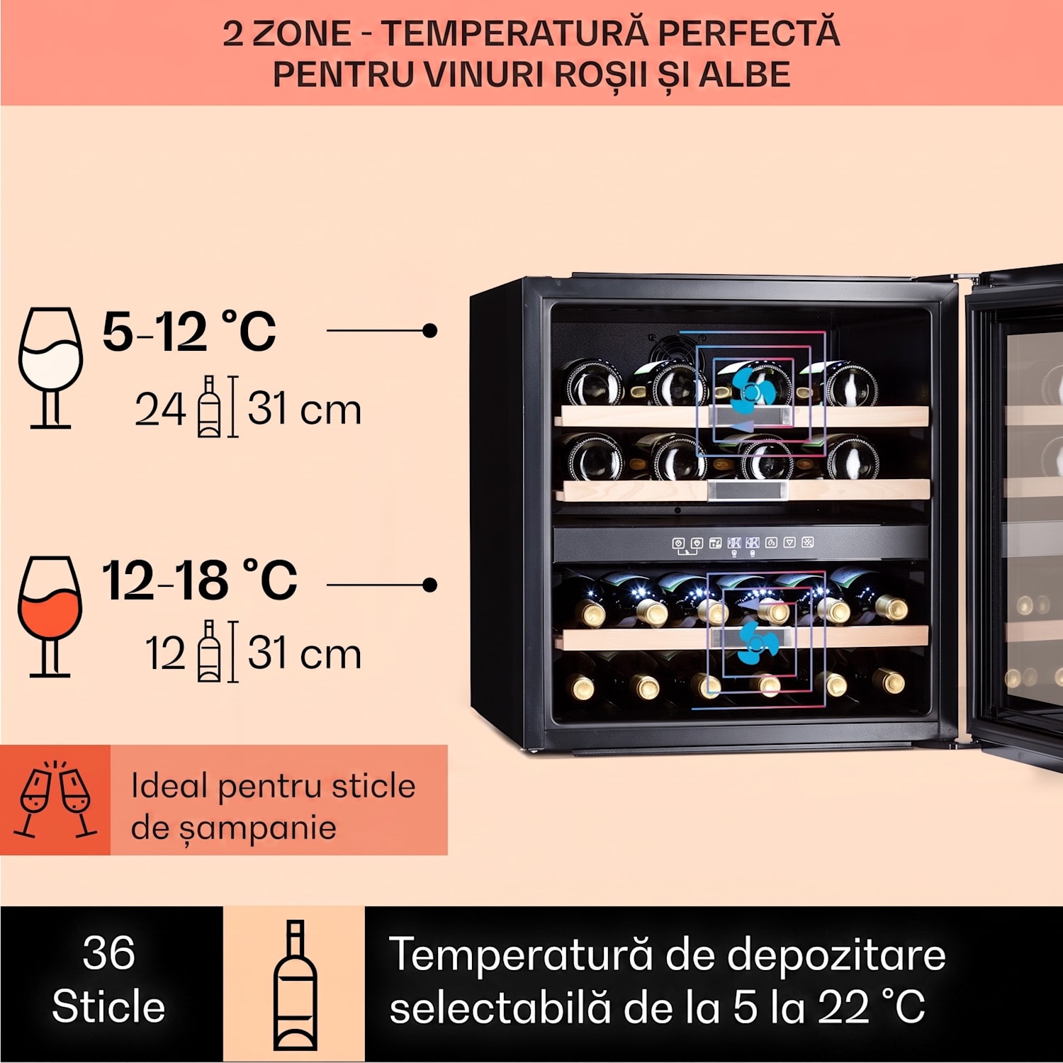 Vinsider 36 Quartz Edition, frigider pentru vin, 2 zone de răcire, 5-22 °C, 85 l 36 de sticle | 2 | Sticlă albă