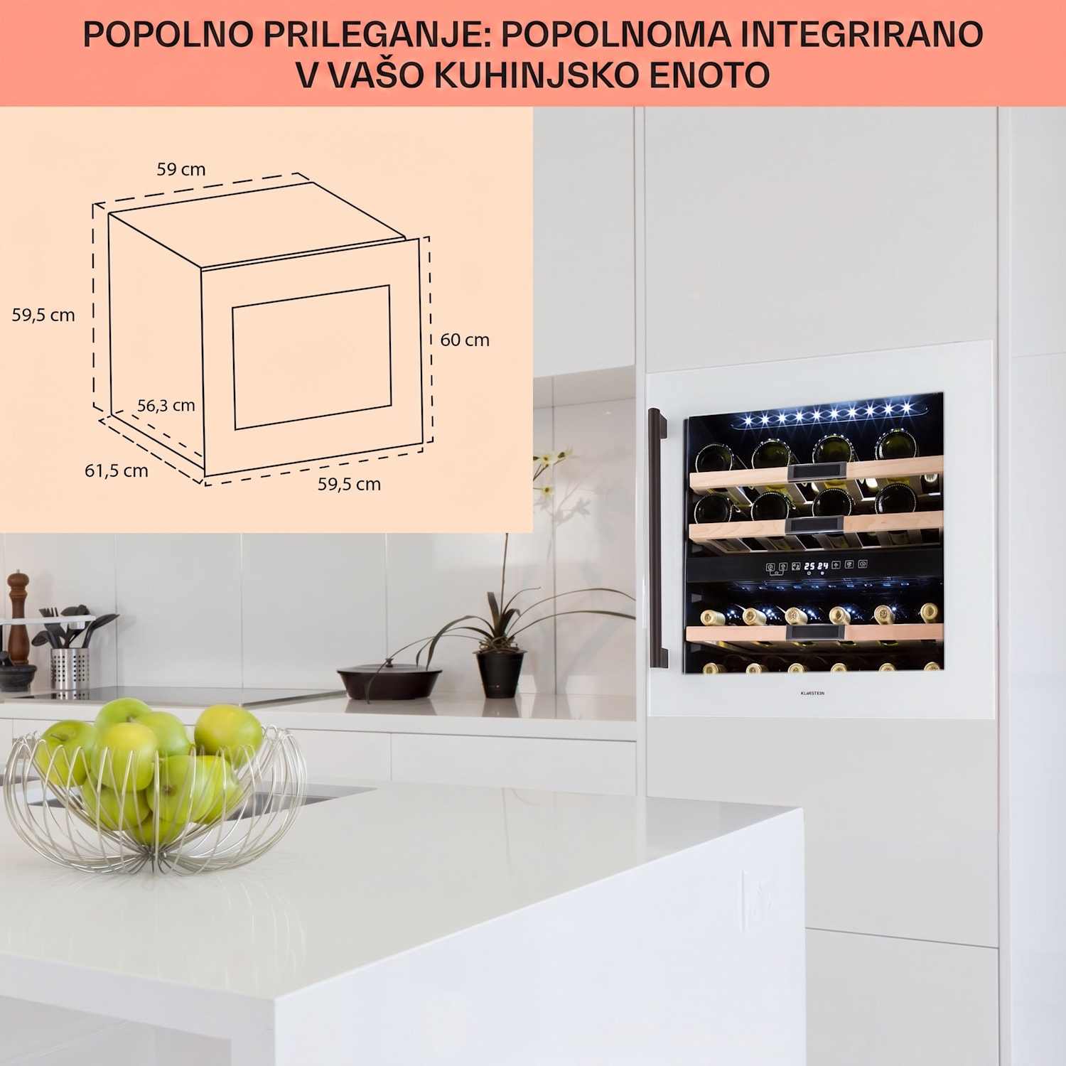 Vinsider 36 Onyx Edition, vinska omara, 2 hladilni coni, 5-22 °C, 85 l 36 steklenic | 2 | Belo Steklo