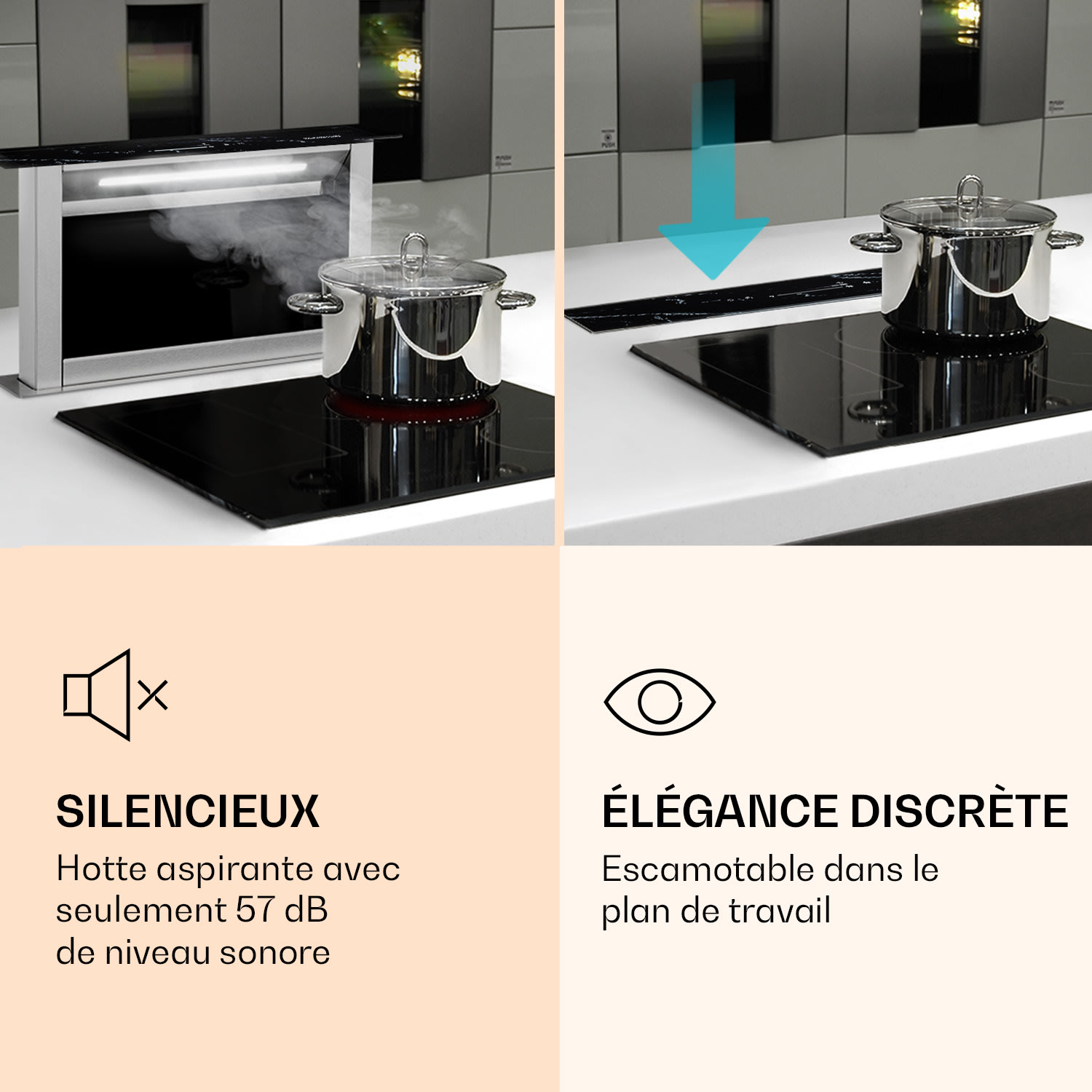 Hotte aspirante Royal Flush Eco 60 cm 576 m³/h A+  60 cm | Noir / Marbre Noir | Acier Inoxydable