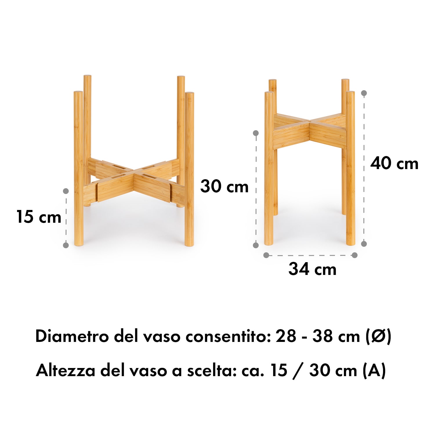 Deventer, piedistallo per vasi da 20,3-30,5 cm Ø, 2 altezze M-XL (Ø ca. 28 - 38 cm) | Bambù