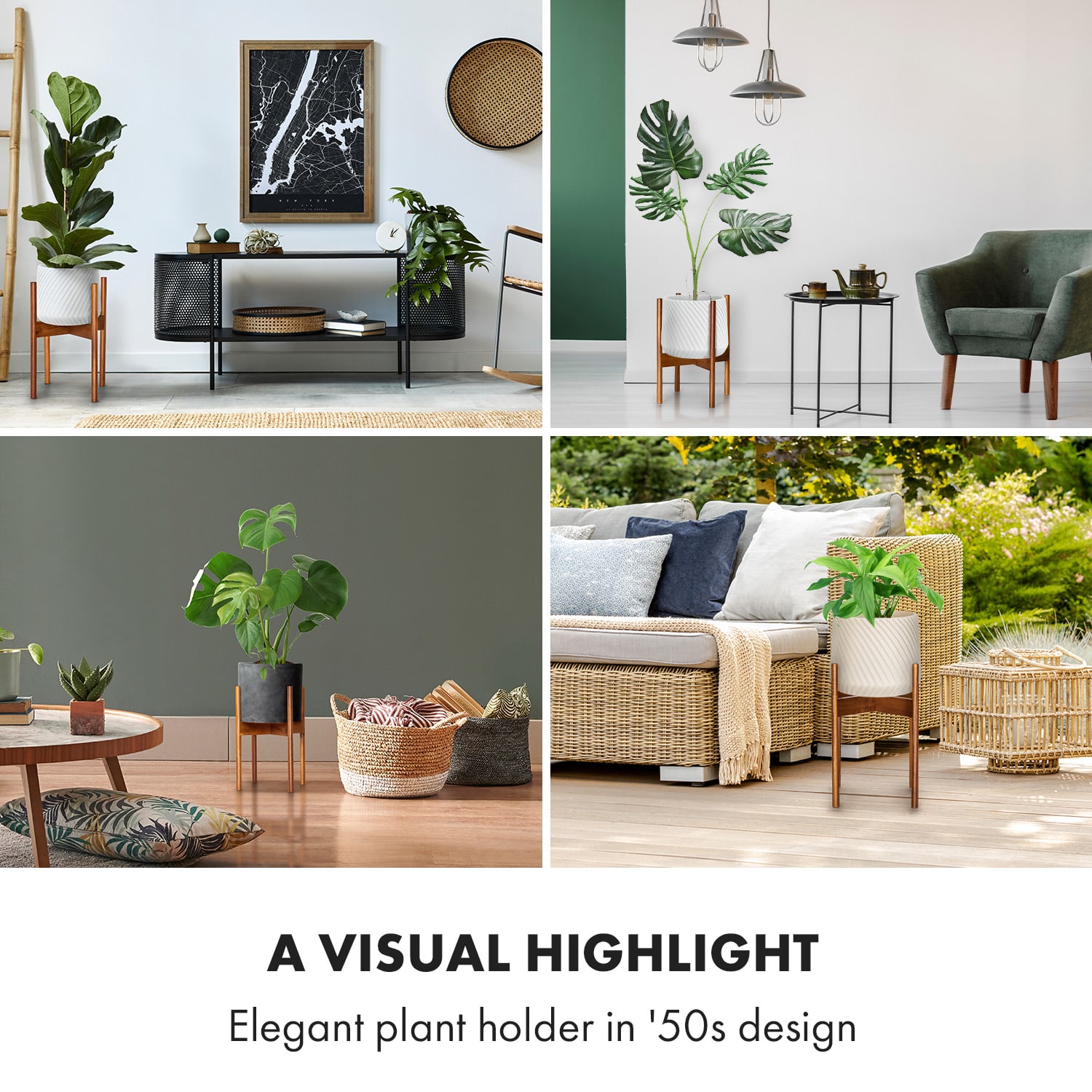 Zeist, stojan na rastliny, 2 výšky, kombinovateľný, zásuvný dizajn, prírodný M (Ø 25,4 cm) | Akácia