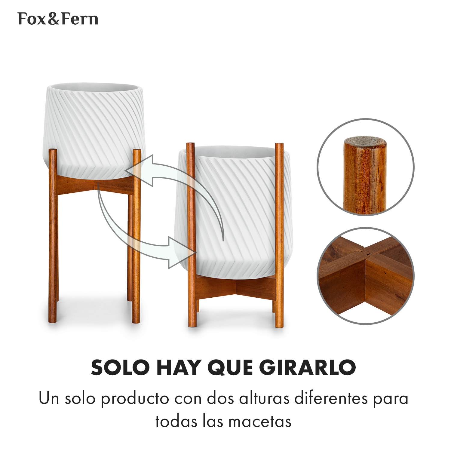 Portaplantas Zeist 2 alturas combinables de diseño insertable acabado natural M (hoch, Ø 25,4 cm) | Acacia