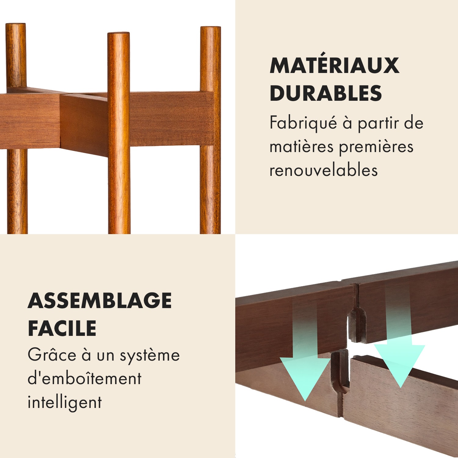 Porte-plantes Zeist 2 hauteurs combinables design emboîtable finition naturelle M (hoch, Ø 25,4 cm) | Acacia