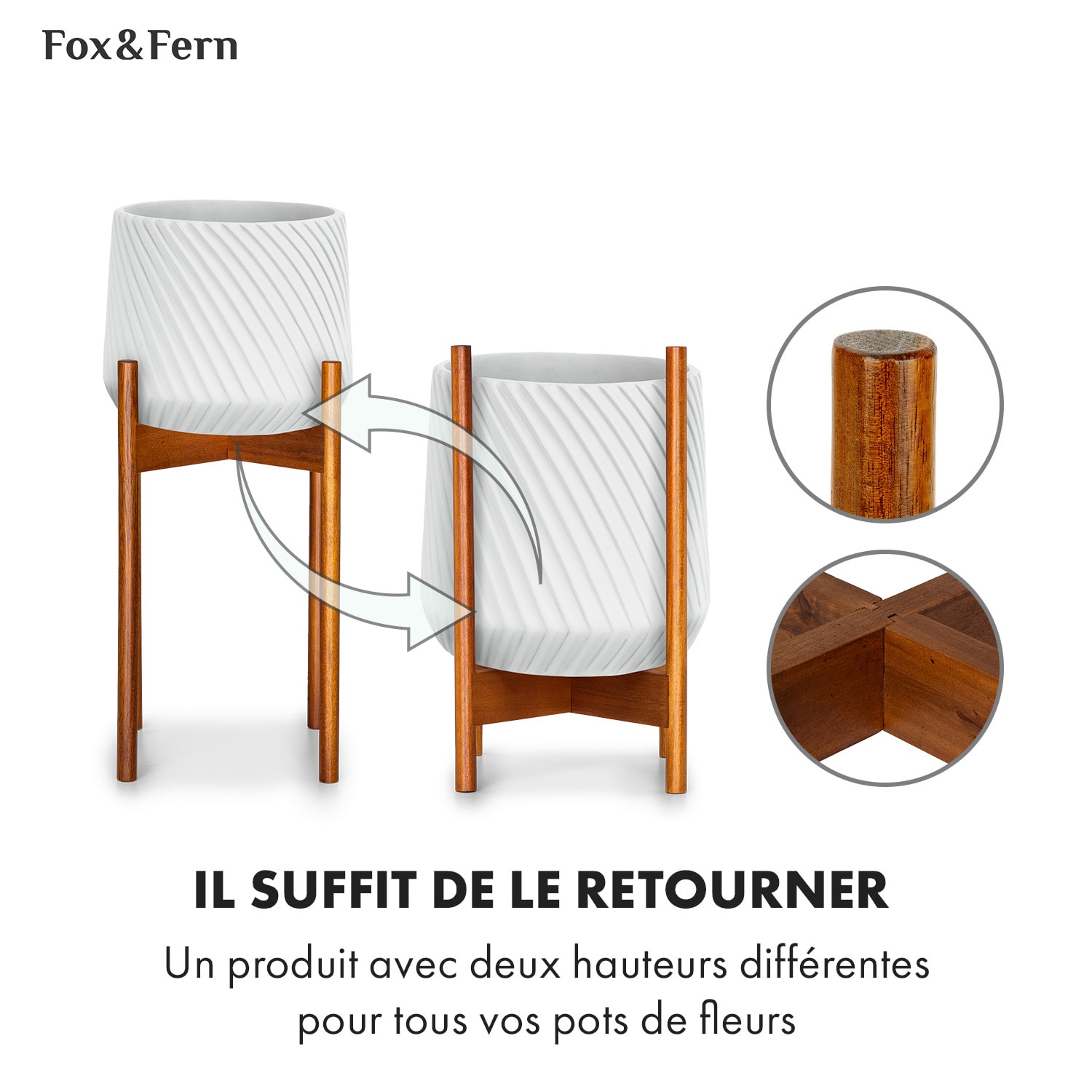 Porte-plantes Zeist 2 hauteurs combinables design emboîtable finition naturelle M (hoch, Ø 25,4 cm) | Acacia