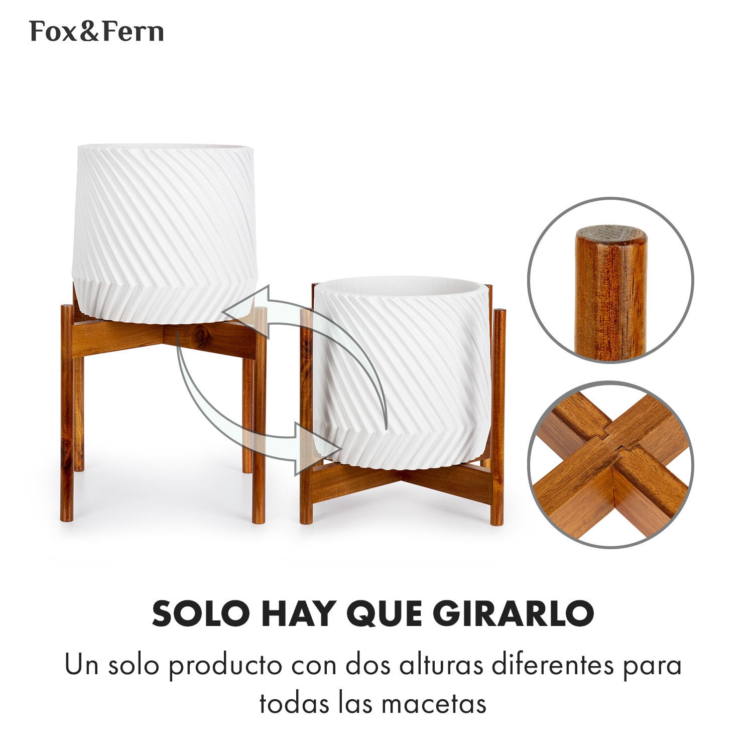 Portaplantas Zeist 2 alturas combinables de diseño insertable acabado natural XL (Ø 38,1 cm) | Acacia