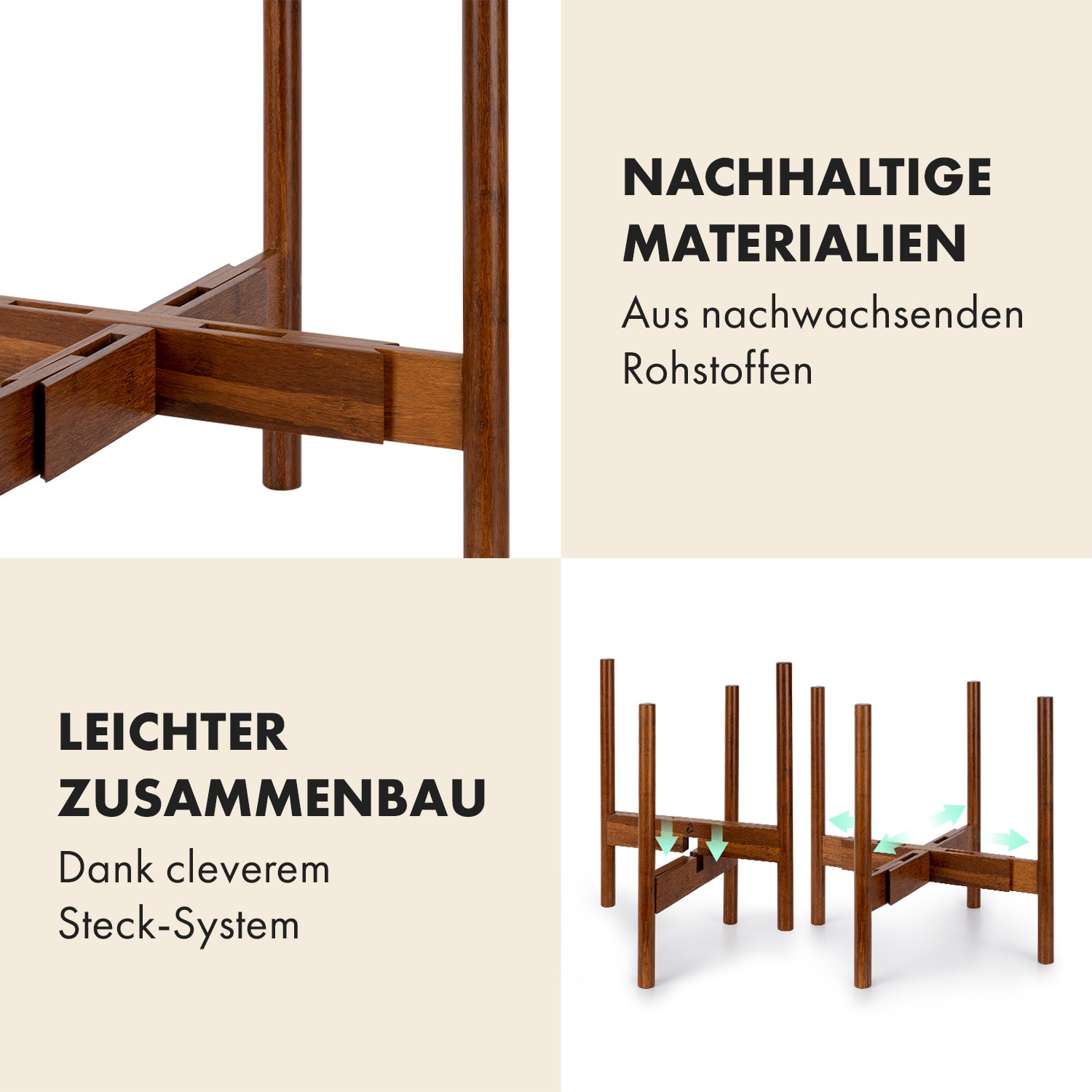 Porte-plantes Deventer pour pots de 20,3-30,5 cm Ø 2 hauteurs S-L (Ø ca. 20 - 31 cm) | Bois Sombre