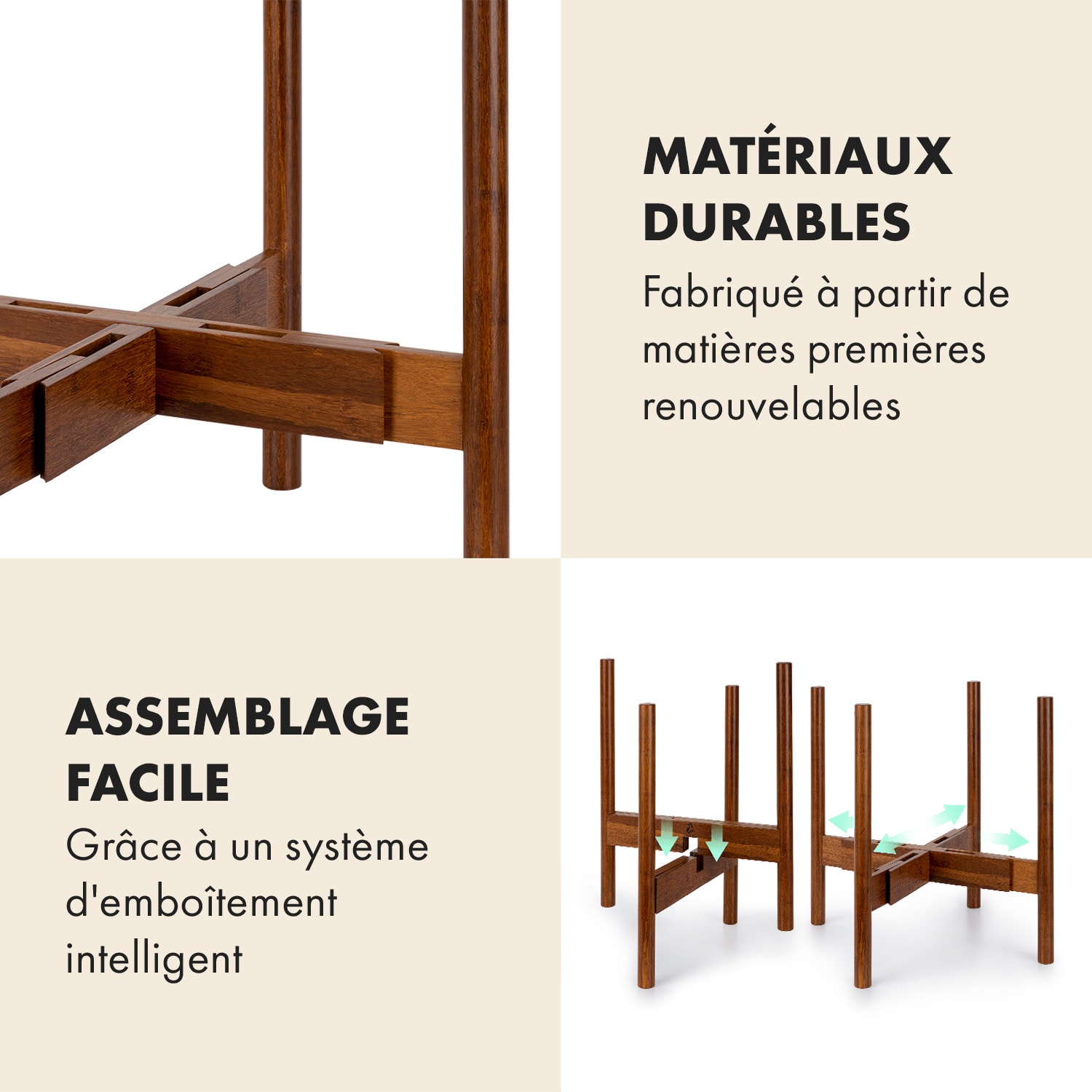 Porte-plantes Deventer pour pots de 20,3-30,5 cm Ø 2 hauteurs S-L (Ø ca. 20 - 31 cm) | Bois Sombre