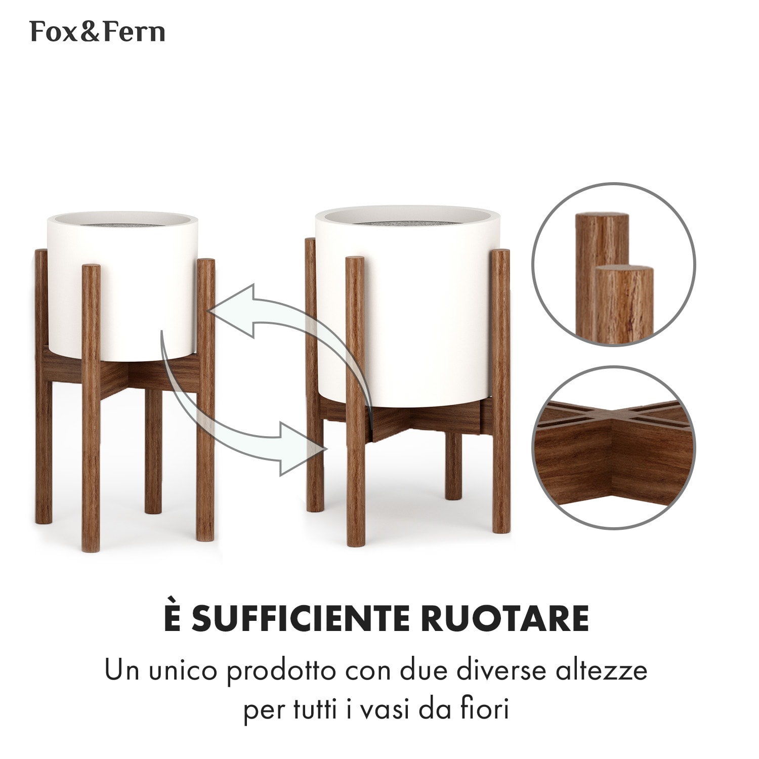 Deventer, piedistallo per vasi da 20,3-30,5 cm Ø, 2 altezze S-L (Ø ca. 20 - 31 cm) | Legno scuro