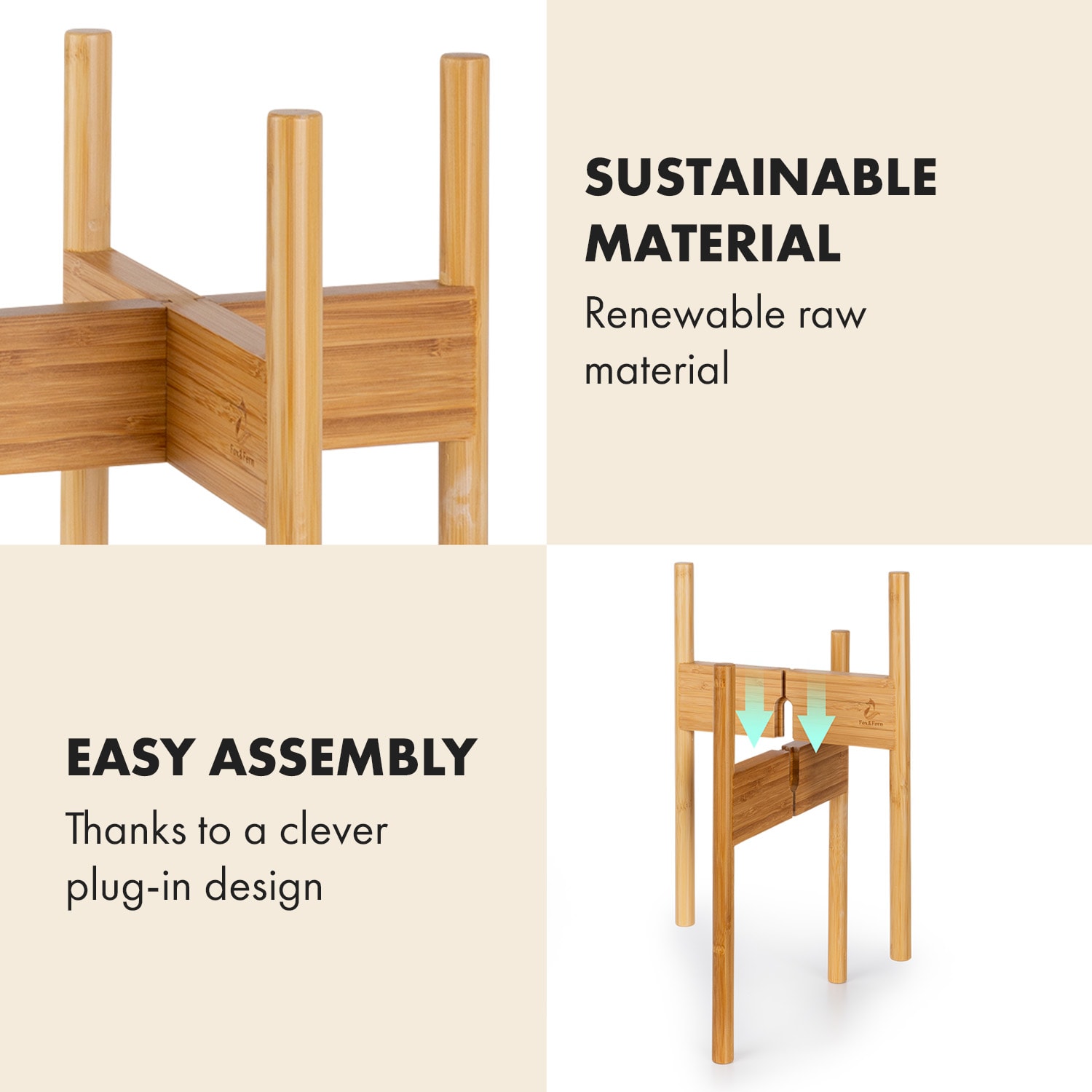 Zeist, virágállvány, 2 magasságban, kombinálható, betolható dizájn, természetes