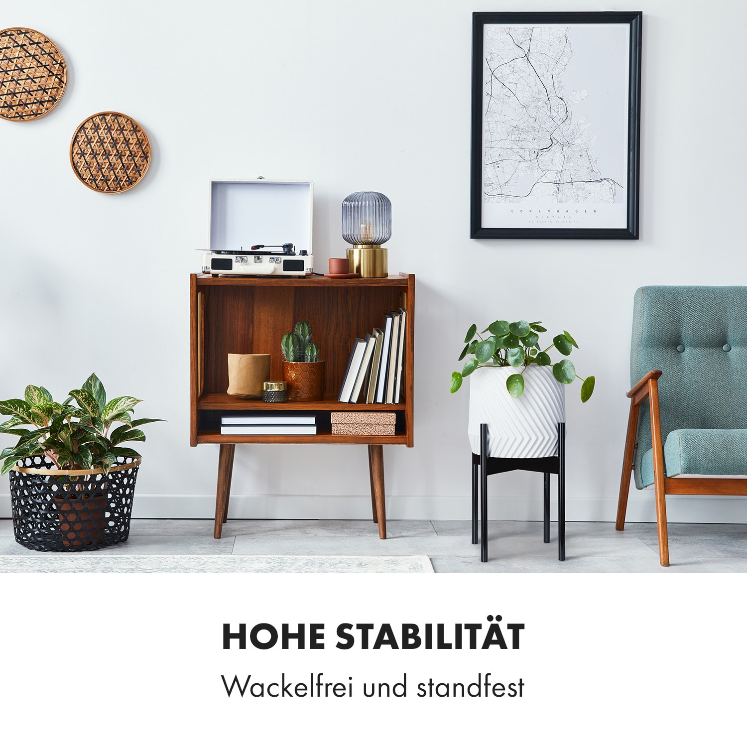 Zeist Pflanzenhalter 2 Höhen kombinierbar Steck-Design naturbelassen L (Ø 30,48 cm) | Schwarzes Holz