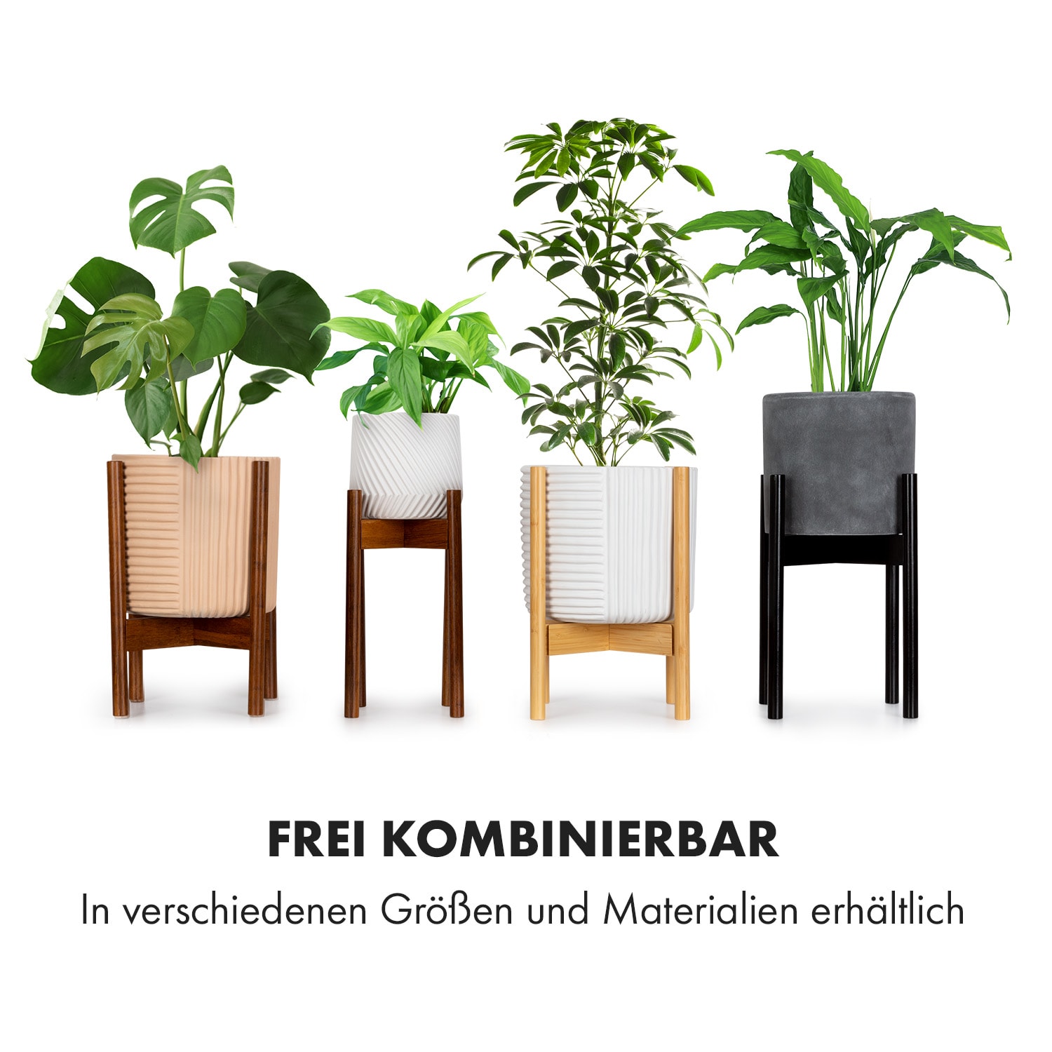 Zeist Pflanzenhalter 2 Höhen kombinierbar Steck-Design naturbelassen L (Ø 30,48 cm) | Schwarzes Holz