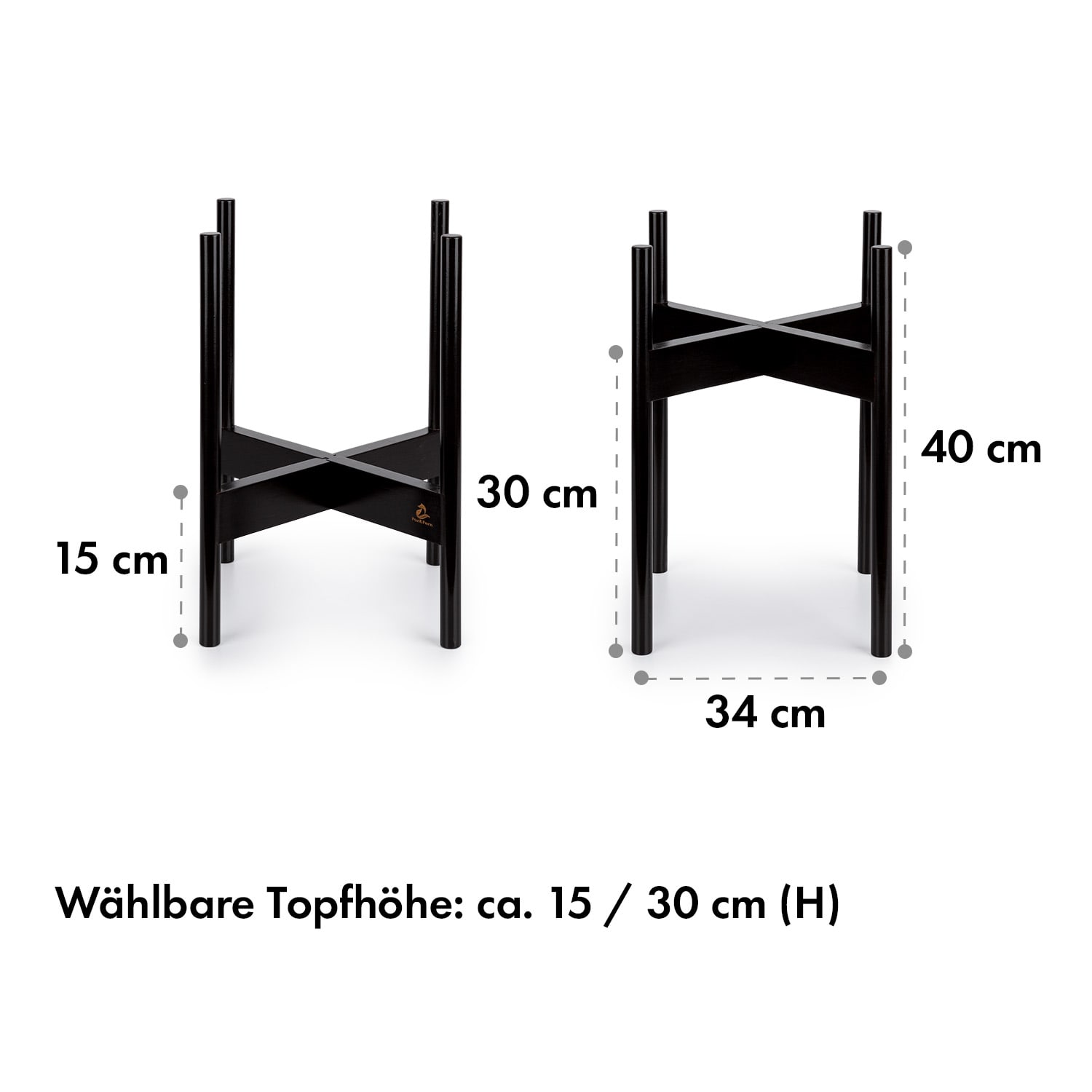 Zeist Pflanzenhalter 2 Höhen kombinierbar Steck-Design naturbelassen L (Ø 30,48 cm) | Schwarzes Holz