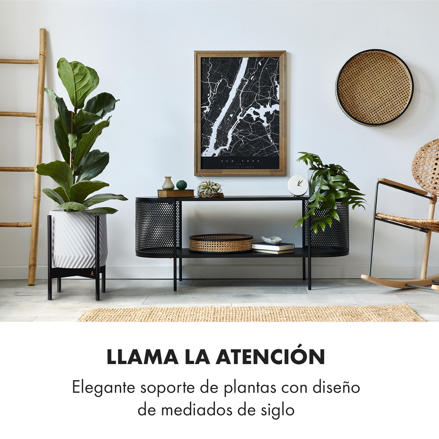 Portaplantas Zeist 2 alturas combinables de diseño insertable acabado natural L (Ø 30,48 cm) | Madera Negra