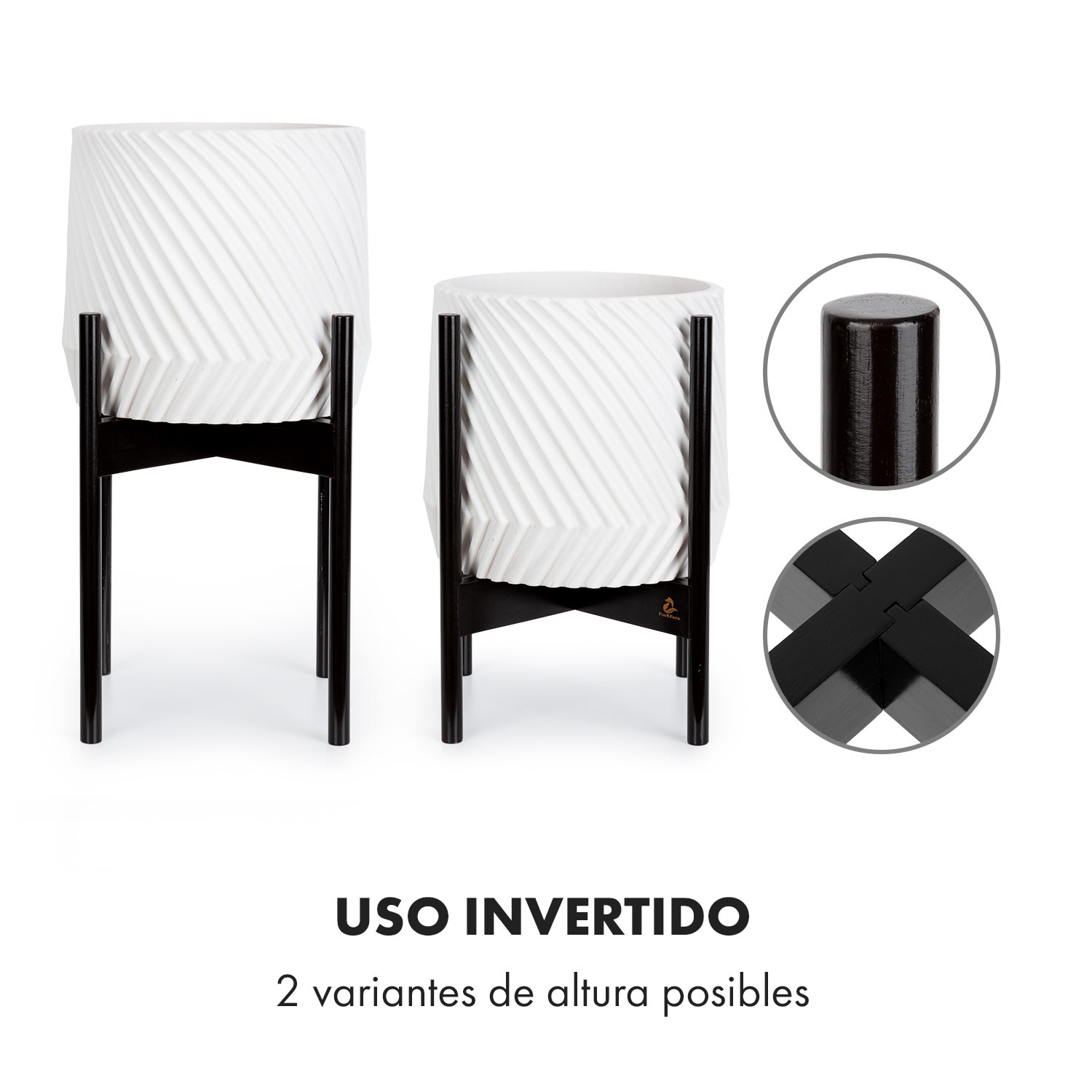 Portaplantas Zeist 2 alturas combinables de diseño insertable acabado natural L (Ø 30,48 cm) | Madera Negra