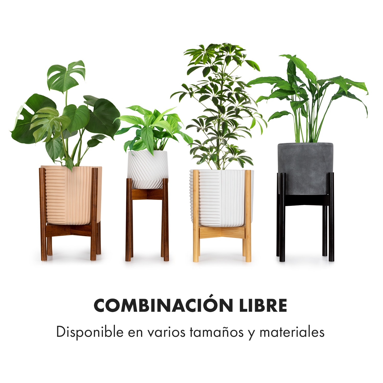 Portaplantas Zeist 2 alturas combinables de diseño insertable acabado natural L (Ø 30,48 cm) | Madera Negra