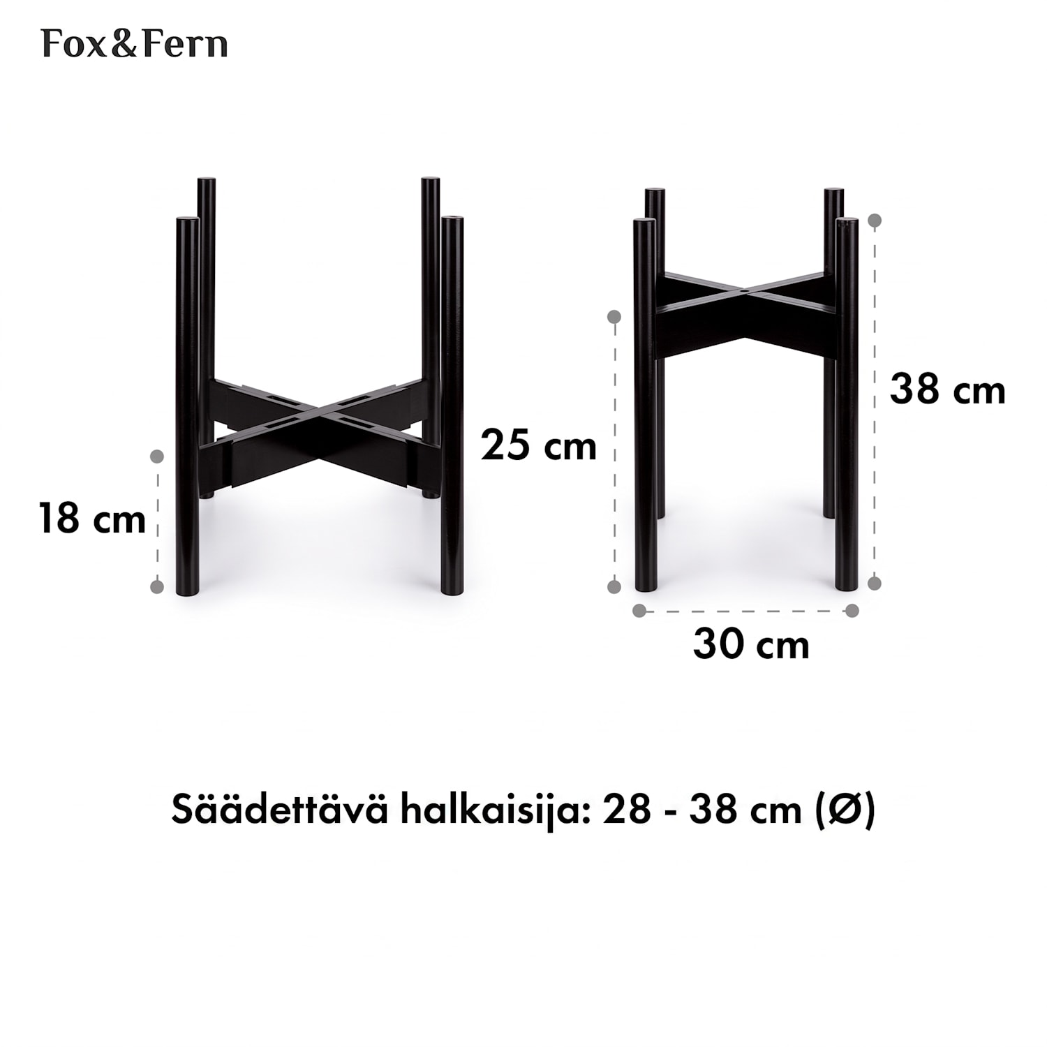 Deventer kasviteline 20,3–30,5 cm halkaisijan ruukuille 2 korkeutta S-L (Ø ca. 20 - 31 cm) | Musta Puu