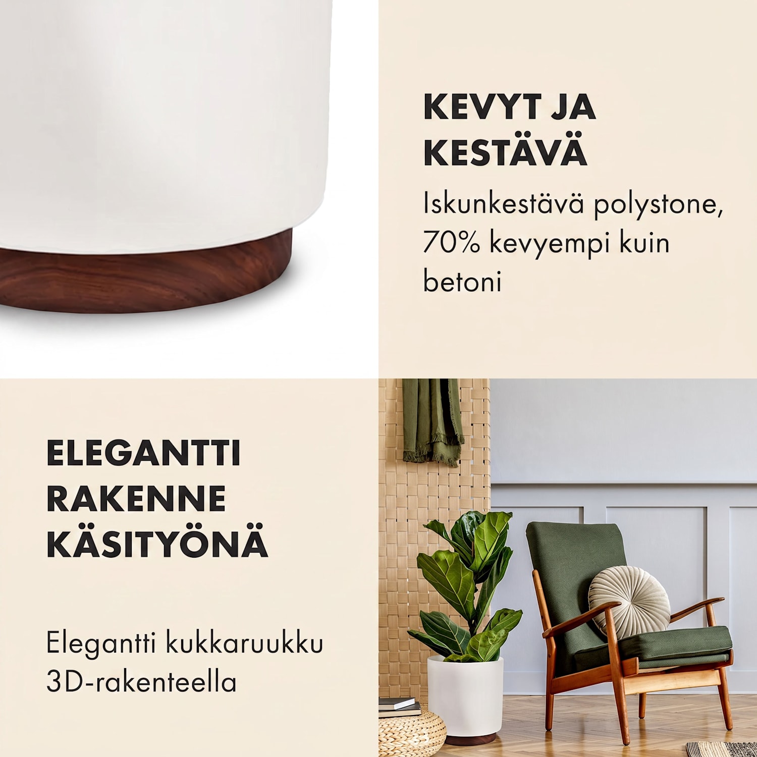 Enspijk kukkaruukut 2 kpl/setti 2 kokoa pähkinäpuu polystone käsintehty 