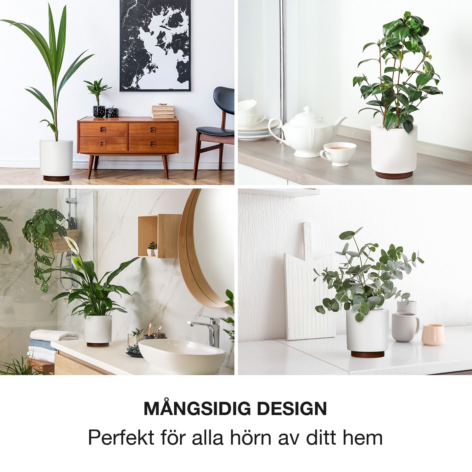 Enspijk Blomkrukor valnötsträ polystone handgjorda 2 storlekar M (Ø 25,4 cm) | Vit