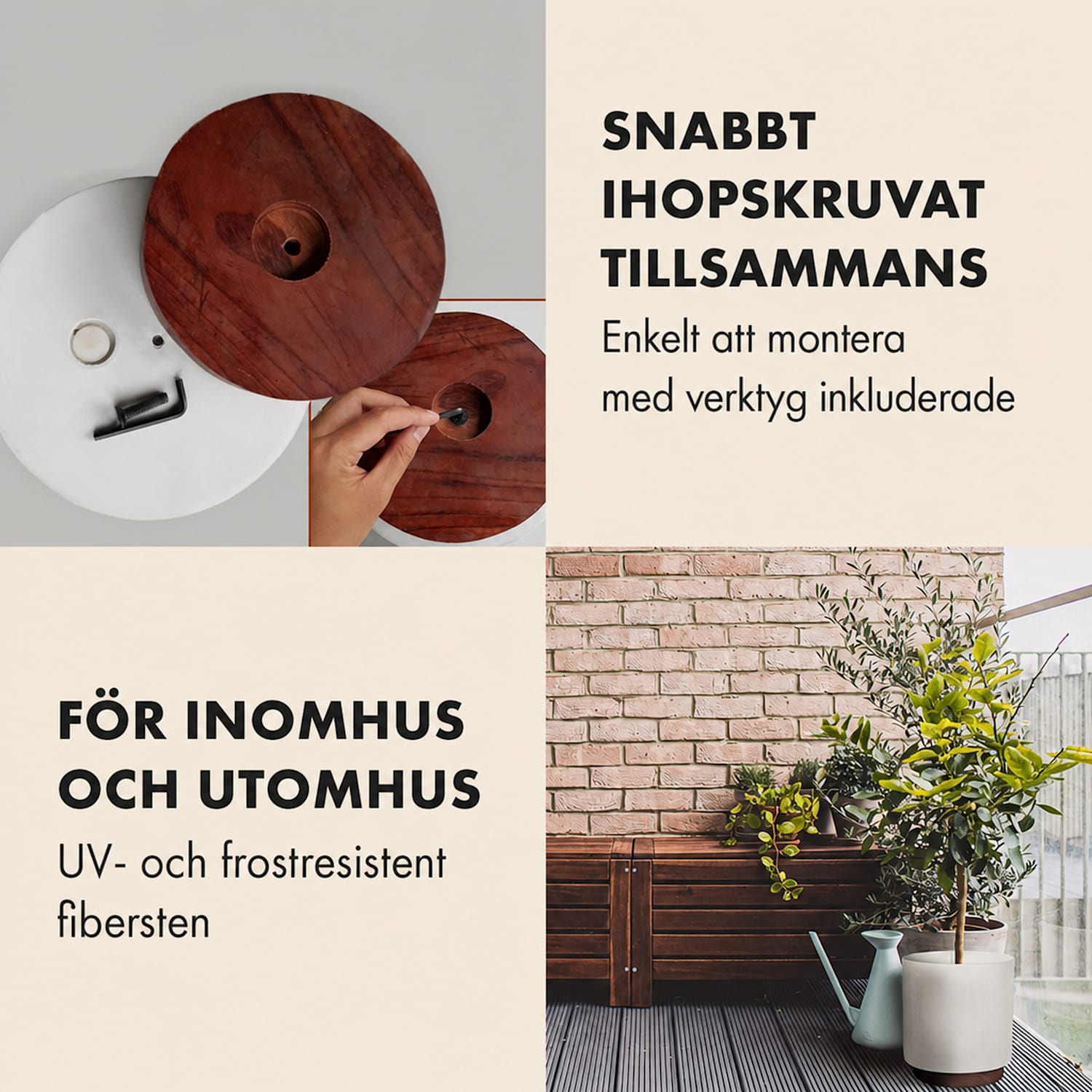 Enspijk Blomkrukor valnötsträ polystone handgjorda 2 storlekar M (Ø 25,4 cm) | Vit