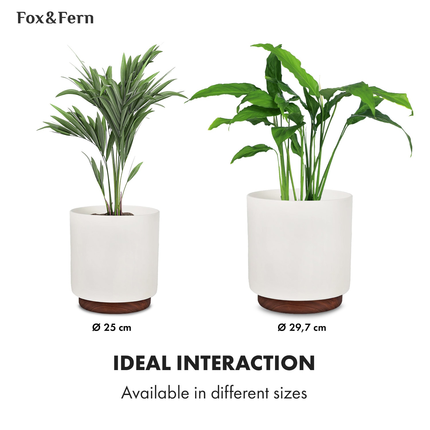 Enspijk, kvetináče, orechové drevo, Polystone, ručne vyrobené, 2 veľkosti M (Ø 25,4 cm) | Biela