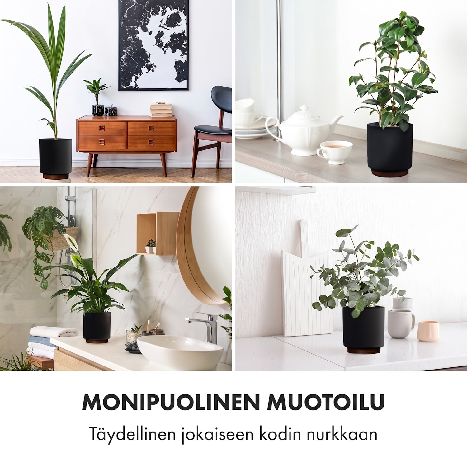 Enspijk kukkaruukut pähkinäpuu polystone käsintehty 2 kokoa M (Ø 25,4 cm) | Musta
