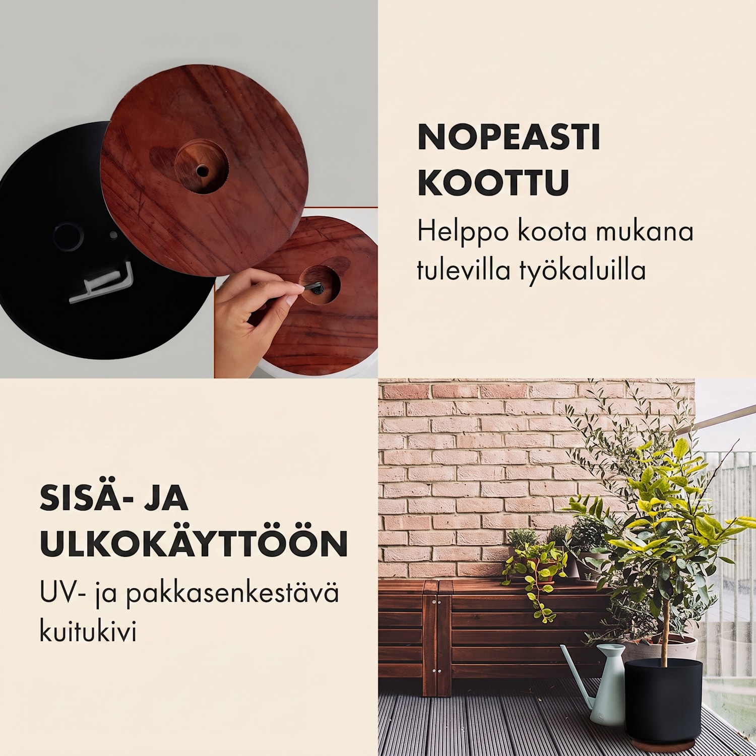 Enspijk kukkaruukut pähkinäpuu polystone käsintehty 2 kokoa M (Ø 25,4 cm) | Musta